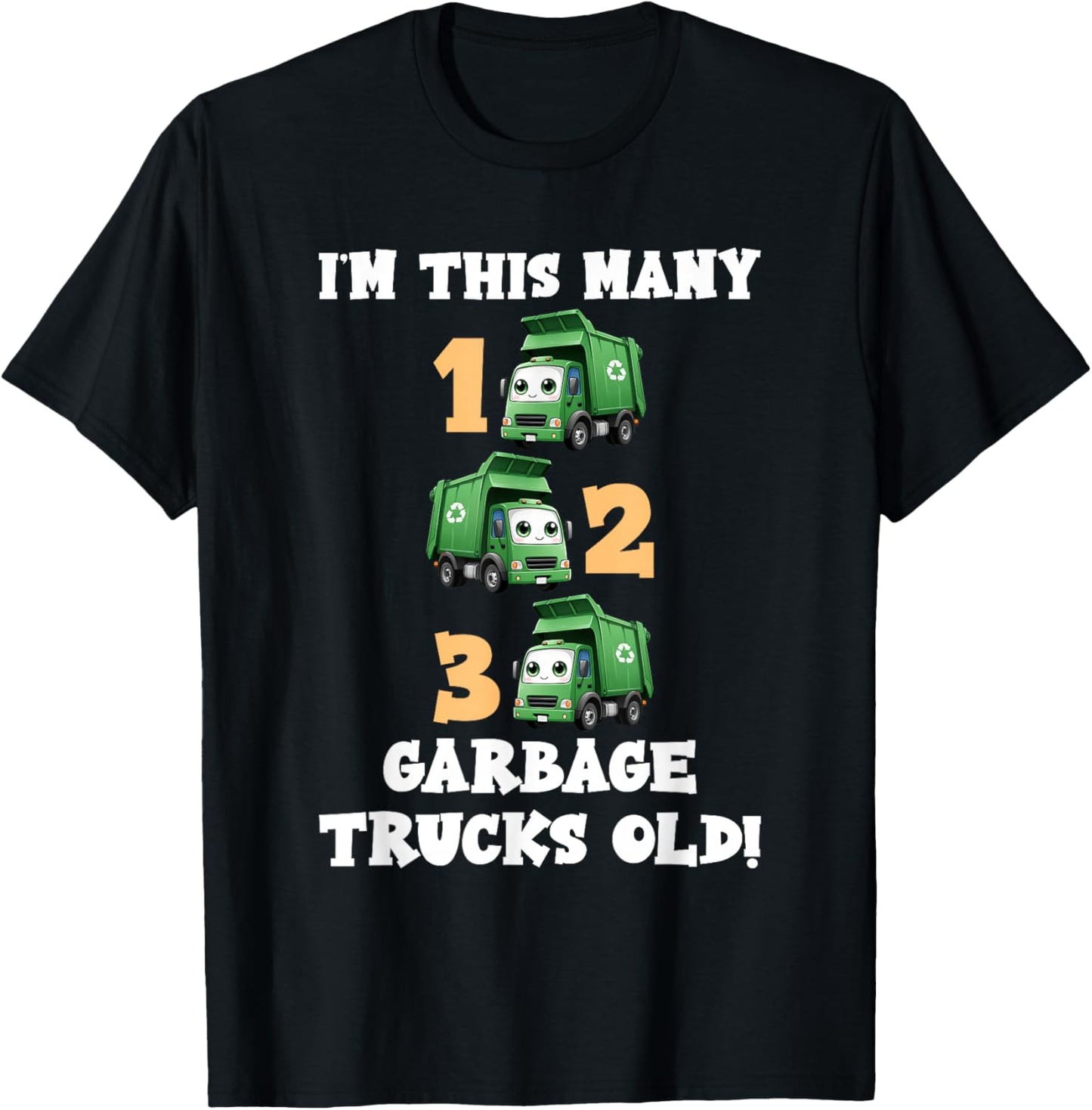 3rd Birthday Boy I'm This Many Garbage Trucks 3 Years Old T-Shirt - T-Shirt | Black