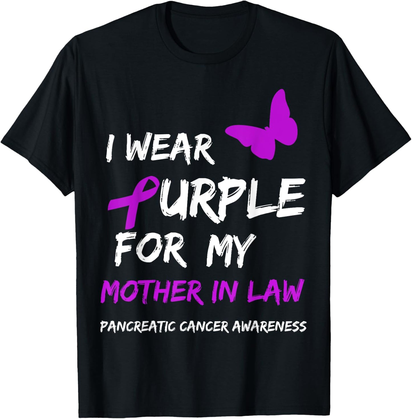 Pancreatic Cancer I Wear Purple for my Mother in law Ribbon T-Shirt - T-Shirt | Black