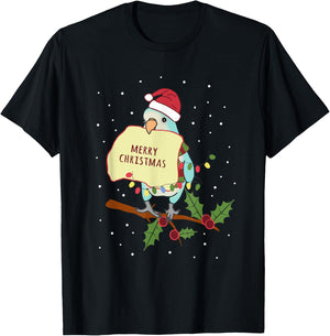 Merry christmas Blue Quaker Parrot Owner Birb memes T-Shirt - T-Shirt | Black