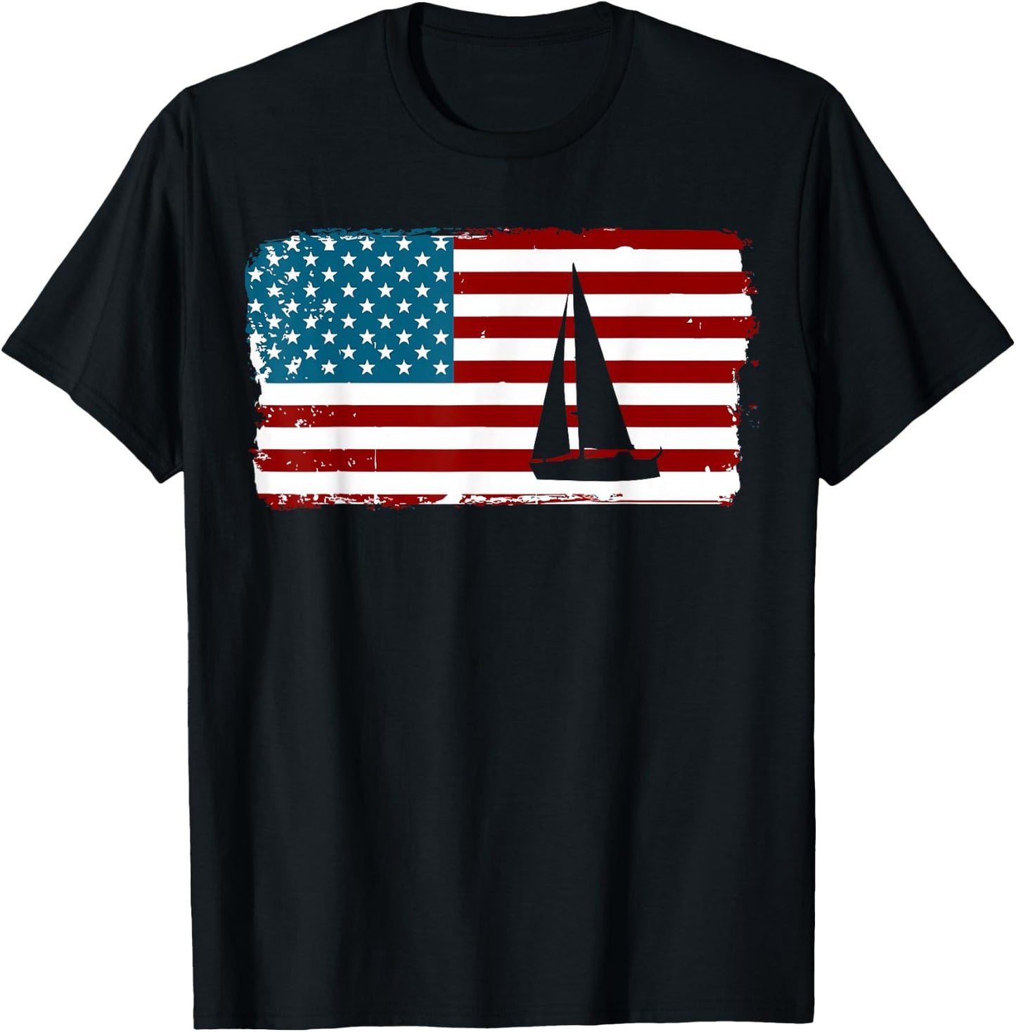 American Flag Sailing | Cute Boating Gift T-Shirt - T-Shirt | Black