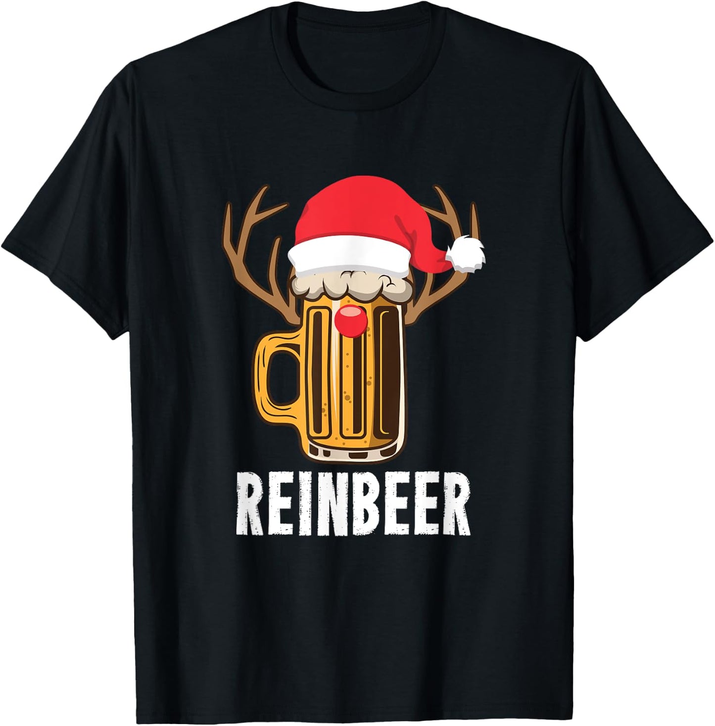 Reinbeer Santa Beer Lover Reindeer Pun Christmas Drinking T-Shirt - T-Shirt | Black