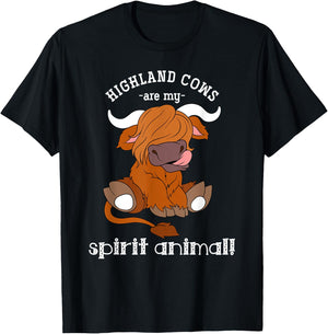 Highland Cows Are My Spirit Animal Scottish Highland Cow T-Shirt - T-Shirt | Black