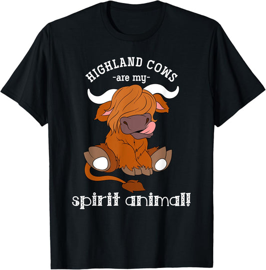 Highland Cows Are My Spirit Animal Scottish Highland Cow T-Shirt - T-Shirt | Black