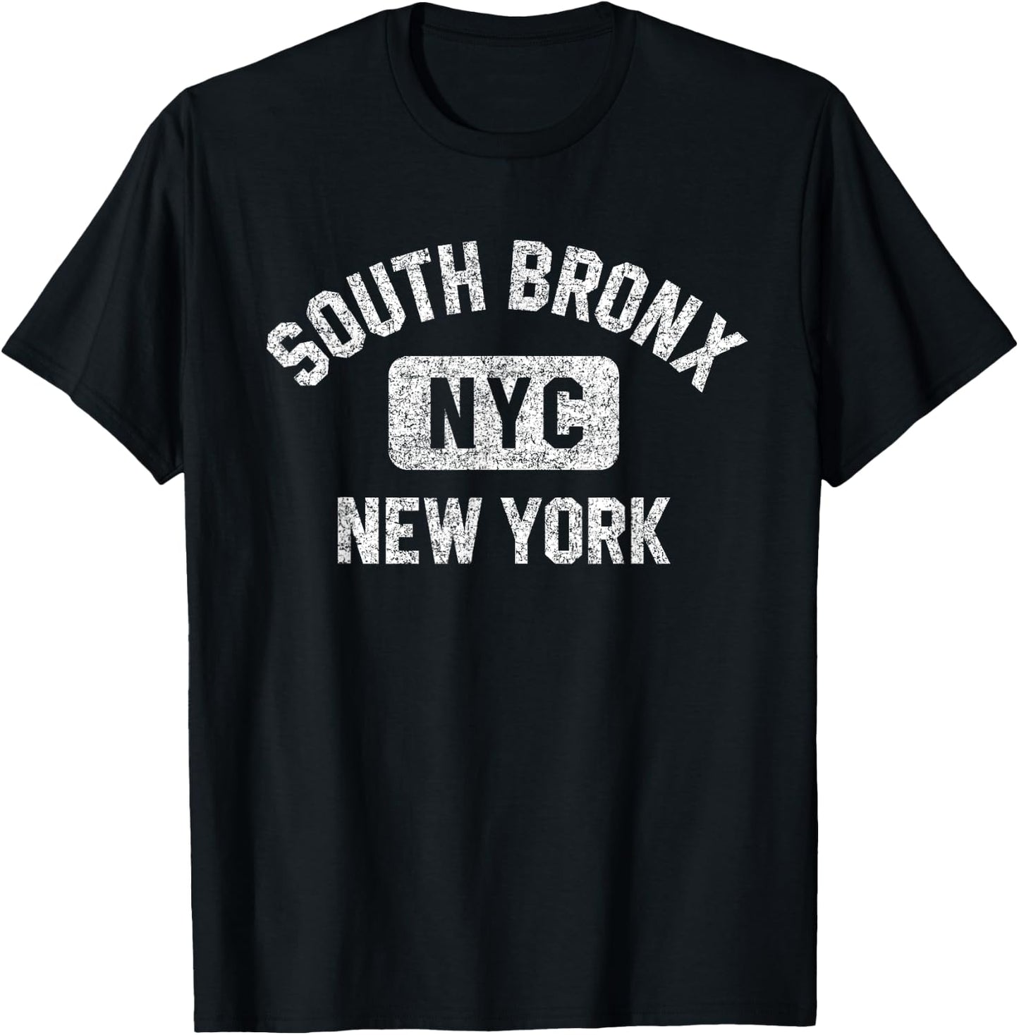 South Bronx NYC Gym Style Distressed White Print T-Shirt - T-Shirt | Black