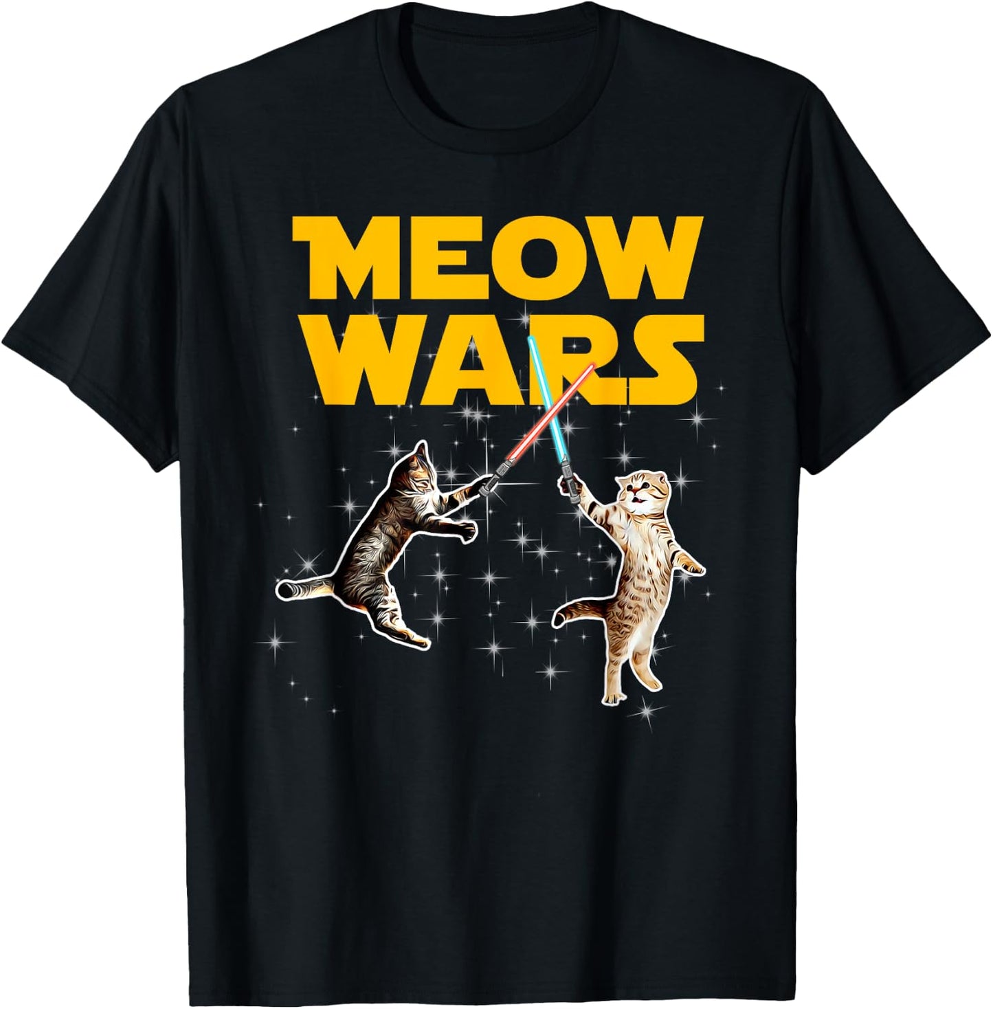 Meow Wars Funny Graphic For Cat Lovers Men Women Girls Kids T-Shirt - T-Shirt | Black
