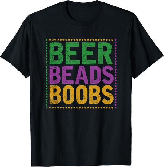Beer Beads Boobs Funny Masquerade Mardi Gras T-Shirt - T-Shirt | Black