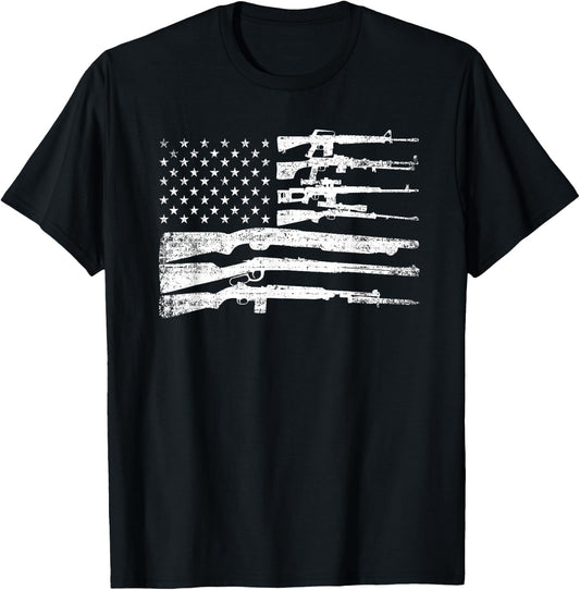 American Flag Guns Vintage 2nd Amendment Pro Gun T-Shirt - T-Shirt | Black