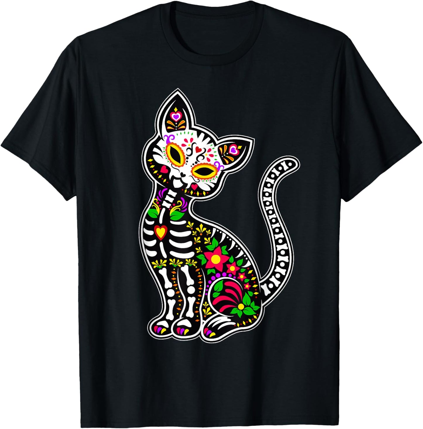 Sugar Skull Cat | Cute Dia De Los Muertos Funny Mexican Gift Women Kids T-Shirt - T-Shirt | Black