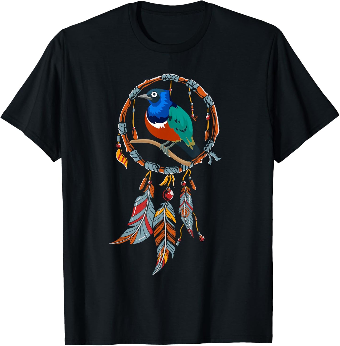Colourful Feather Hippie Esoteric Gift Bird Dream Catcher T-Shirt - T-Shirt | Black
