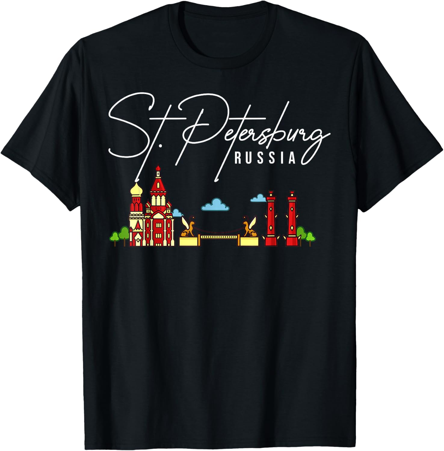 St. Petersburg Russia City Skyline Map Travel T-Shirt - T-Shirt | Black