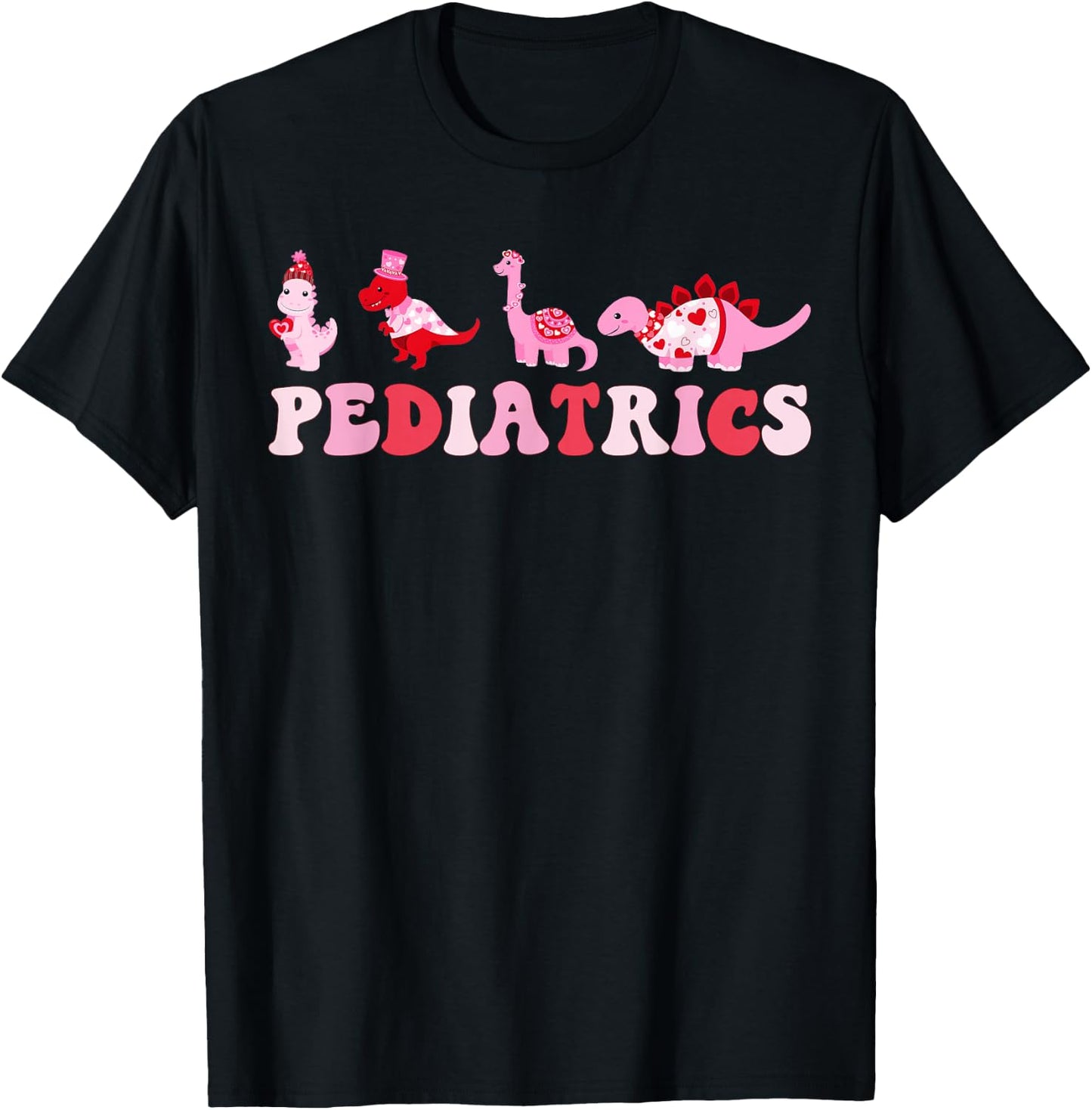 Pediatric Nurse PEDS Nursing Cute Dinosaurs Valentine's Day T-Shirt - T-Shirt | Black