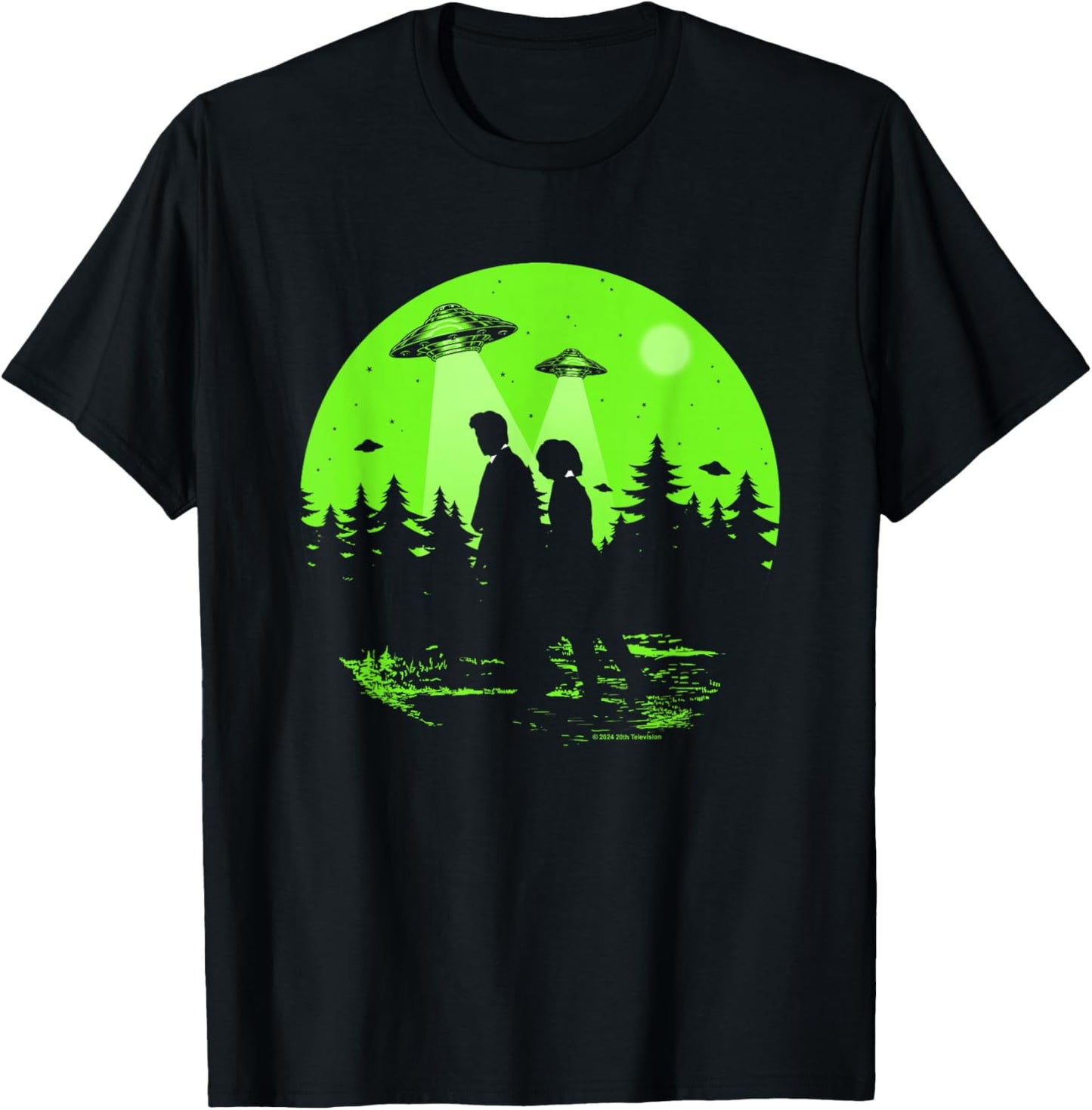 X-Files Mulder & Scully Silhouettes In The Woods T-Shirt - T-Shirt | Black