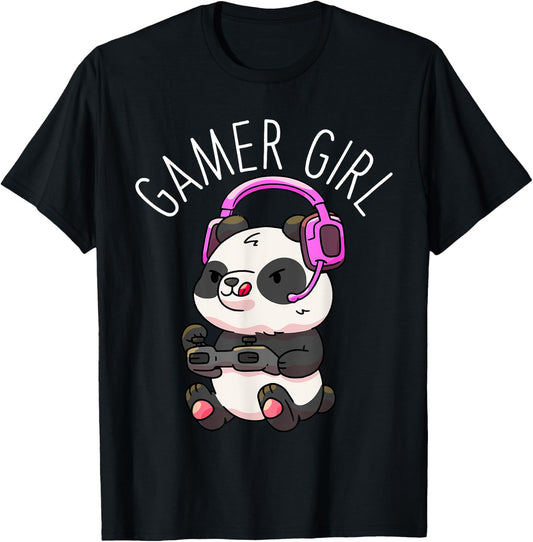 Gamer Girl Panda Gaming Pandas Video Game Women Girls Gift Small T-Shirt - T-Shirt | Black