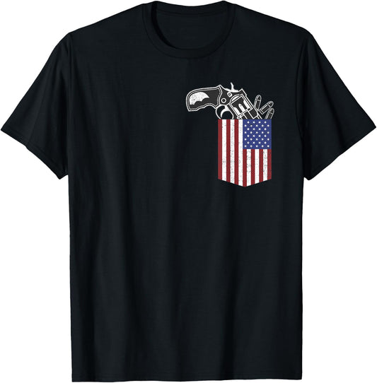 USA Chest Pocket With Gun Pistol Pocket T-Shirt - T-Shirt | Black