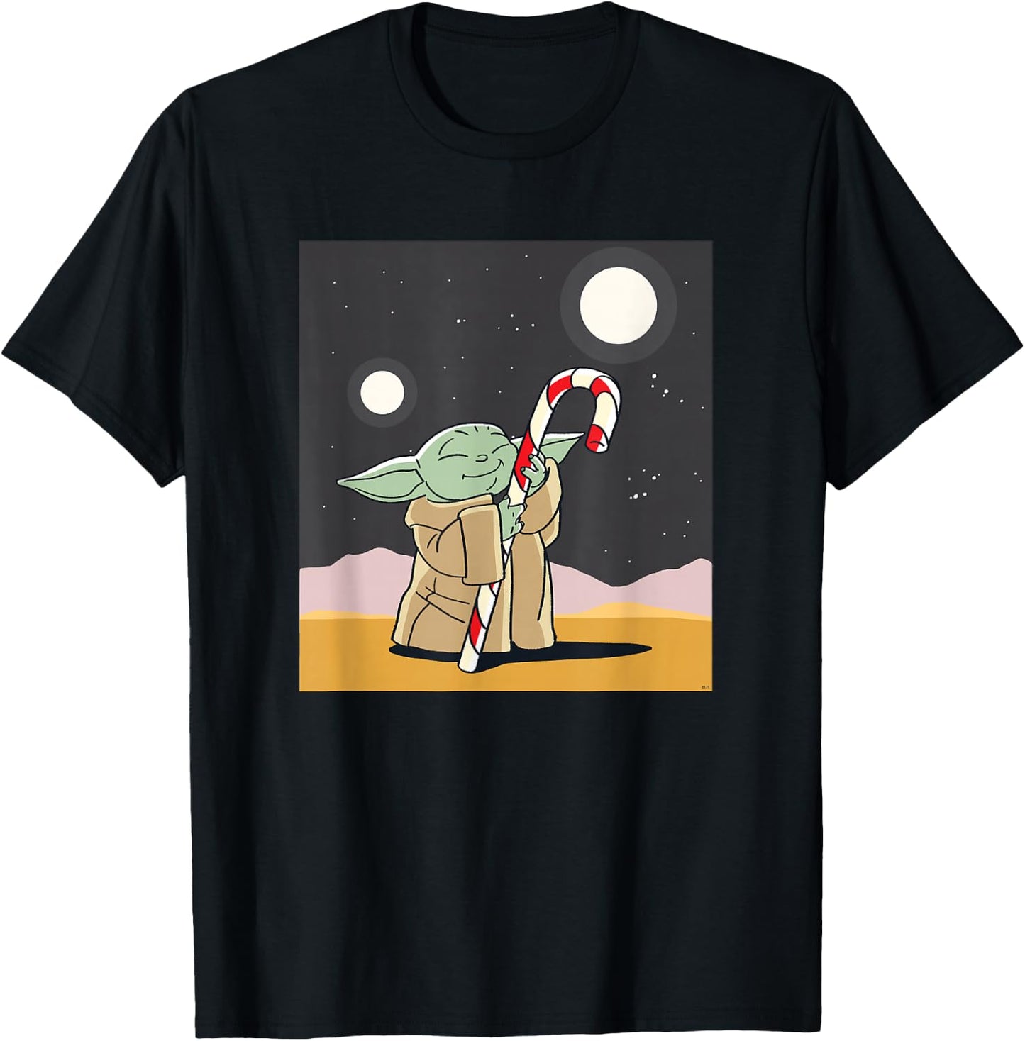 Star Wars The Mandalorian Grogu Christmas Holiday Candy Cane T-Shirt - T-Shirt | Black