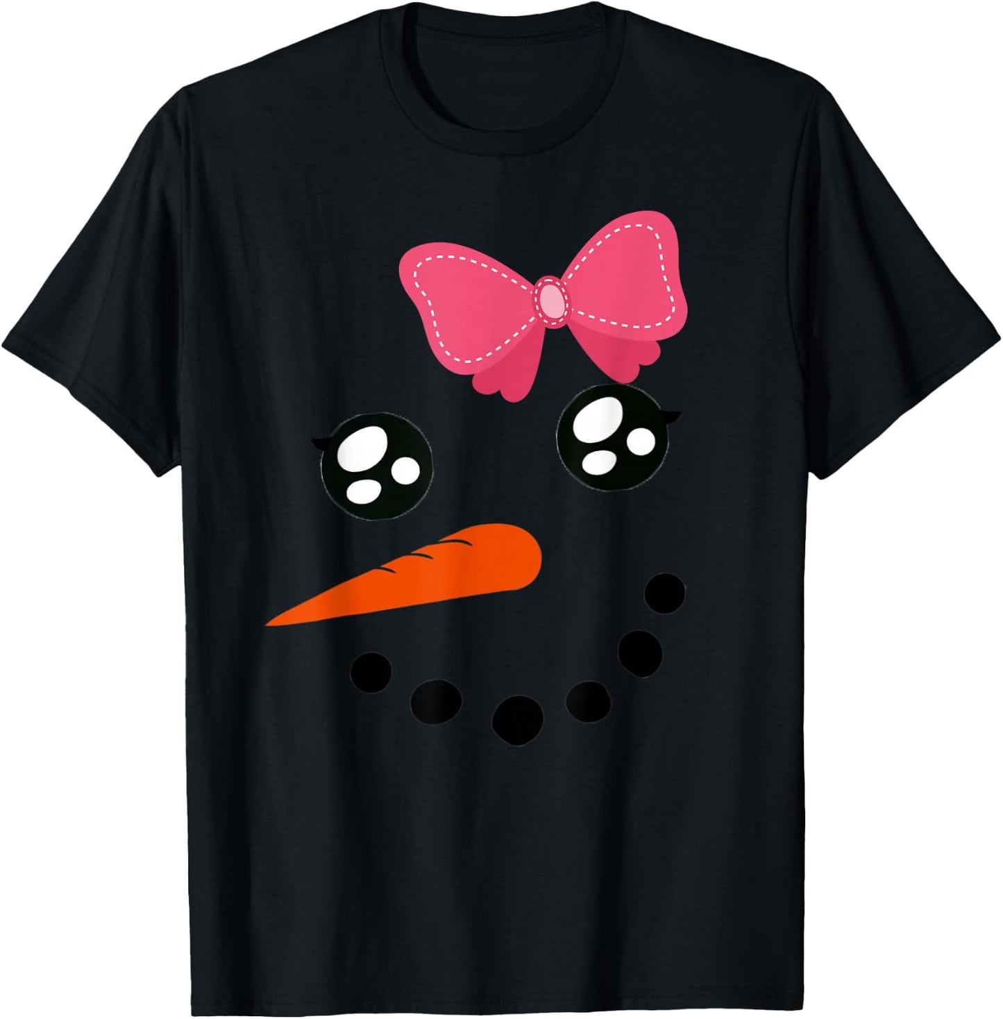 Snow Girl Shirt Snowman Face Carrot Nose Pink Bow T-Shirt - T-Shirt | Black