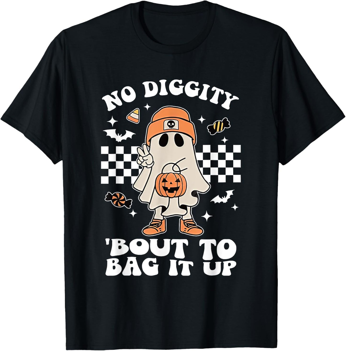 No Diggity Bout To Bag It Up Halloween Spooky Ghost Costume T-Shirt - T-Shirt | Black