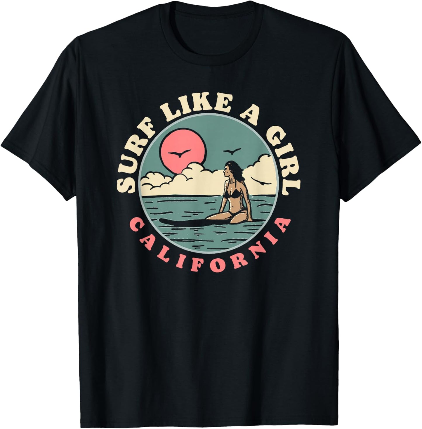 Surf Like A Girl Vintage 80s Beach & Surfing Retro Graphic T-Shirt - T-Shirt | Black