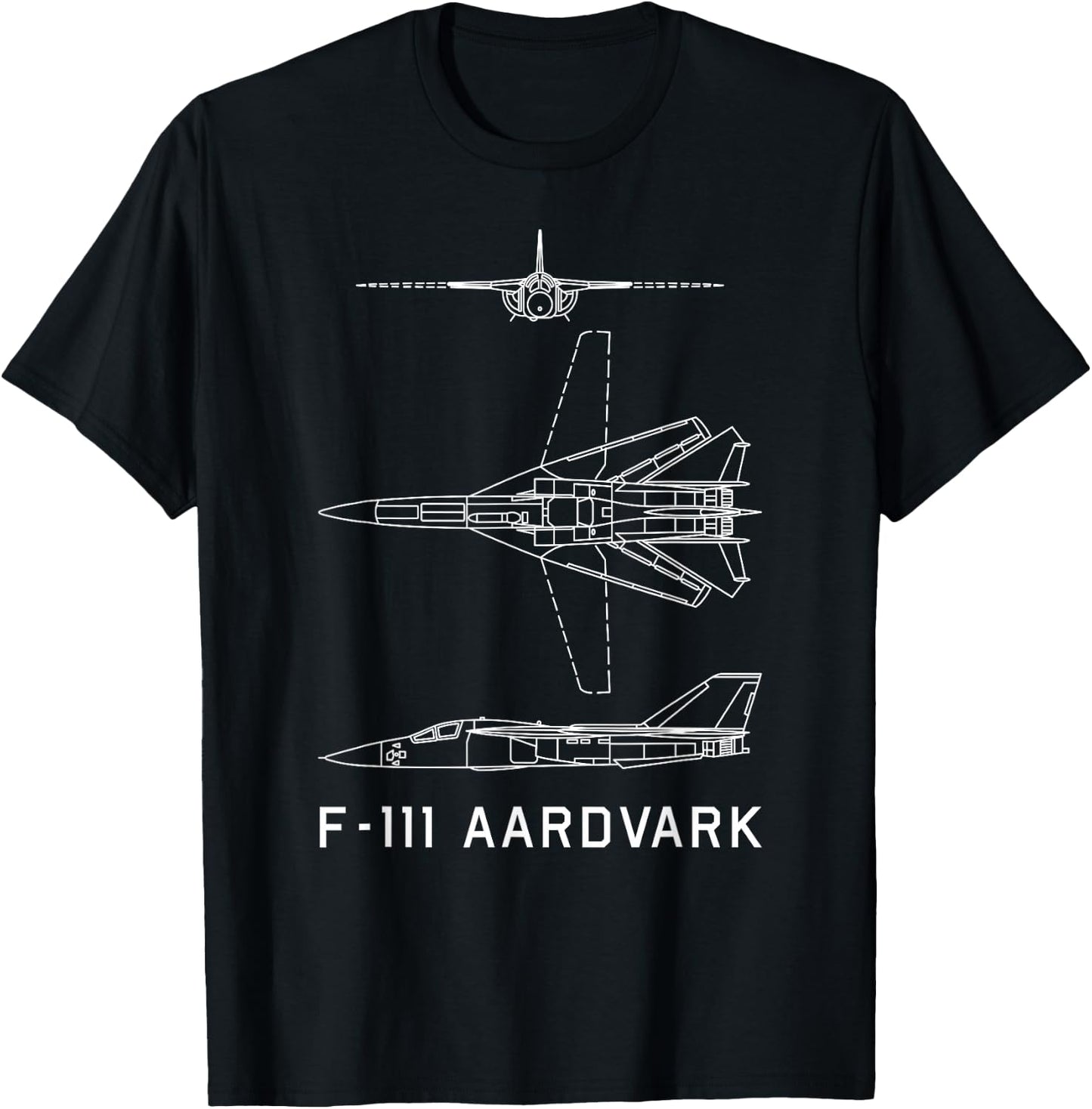 USA Military Planes MJ F-111 Aardvark American Jet Plane Blueprint - Black, -Adults, Short Sleeve, Classic Fit, Cotton 65% Polyester 35%, Small T-Shirt - T-Shirt | Black
