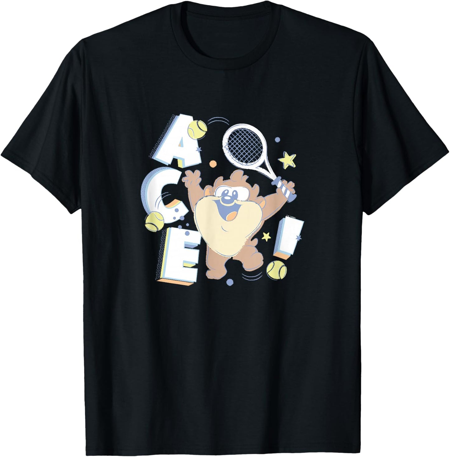 Looney Tunes Tasmanian Devil Little Ace Tennis Sports Logo T-Shirt - T-Shirt | Black