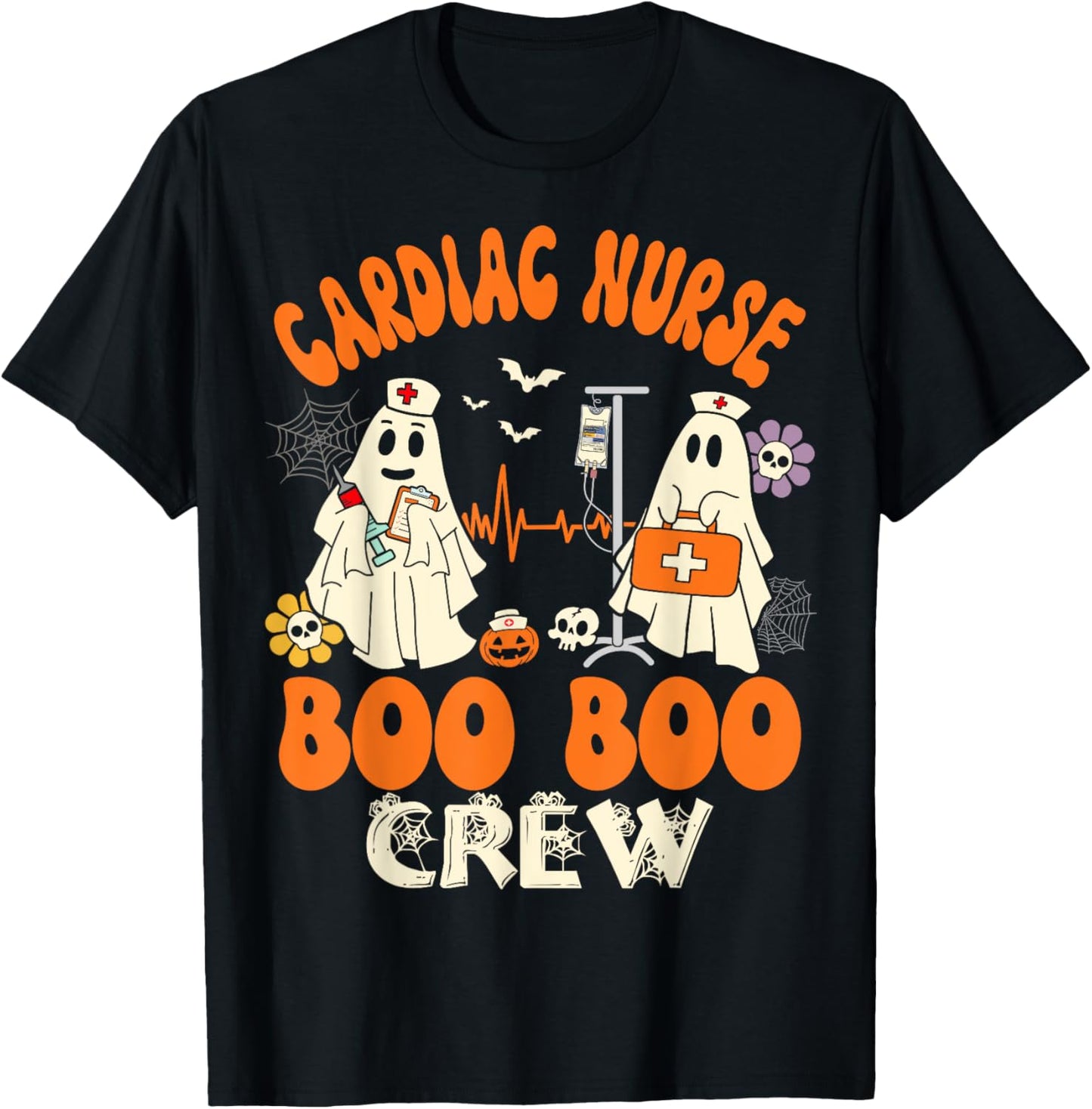 Cardiac Boo Crew Funny Cardiology Nurse Halloween T-Shirt - T-Shirt | Black