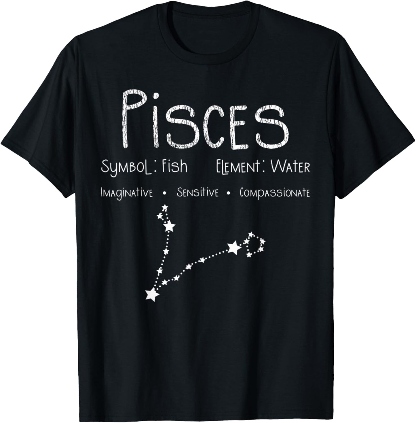Vintage Distressed Pisces Symbol Zodiac Sign Birthday Gift T-Shirt - T-Shirt | Black