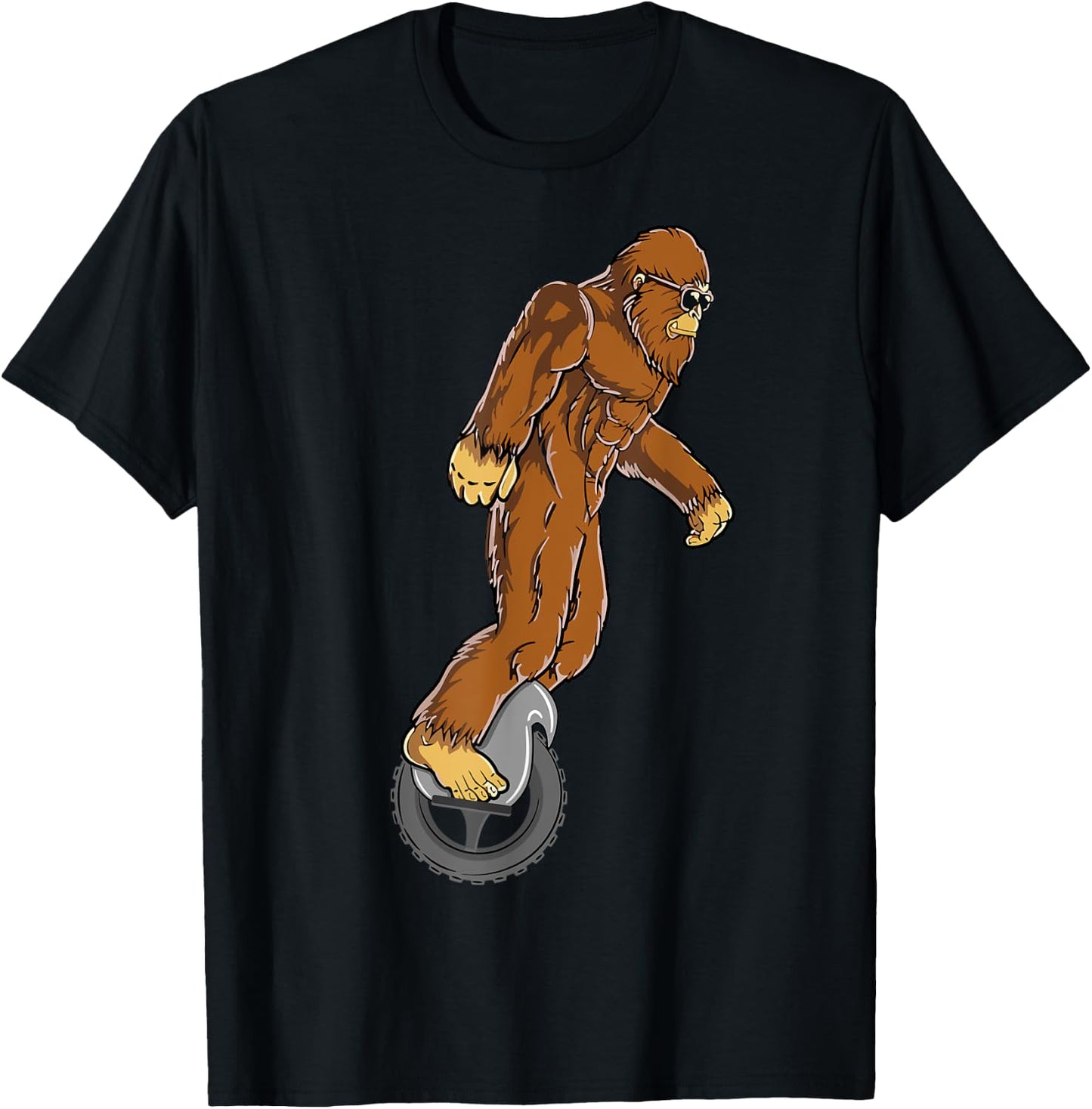 Sasquatch Bigfoot Funny Designs & Women Bigfoot on Electric Unicycle EUC Monowheel Airwheel Funny T-Shirt - T-Shirt | Black