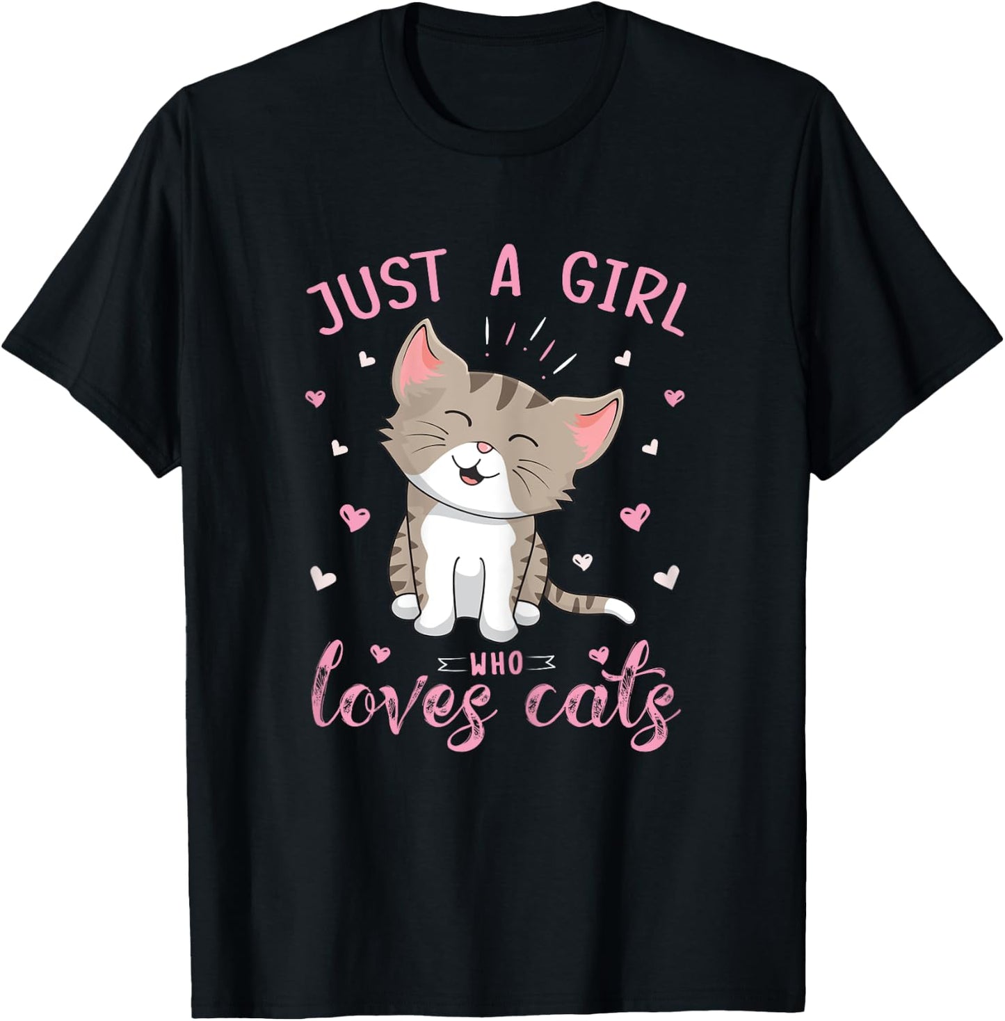 Just A Girl Who Loves Cats Design Cute Cat Lover Girls Kids T-Shirt - T-Shirt | Black