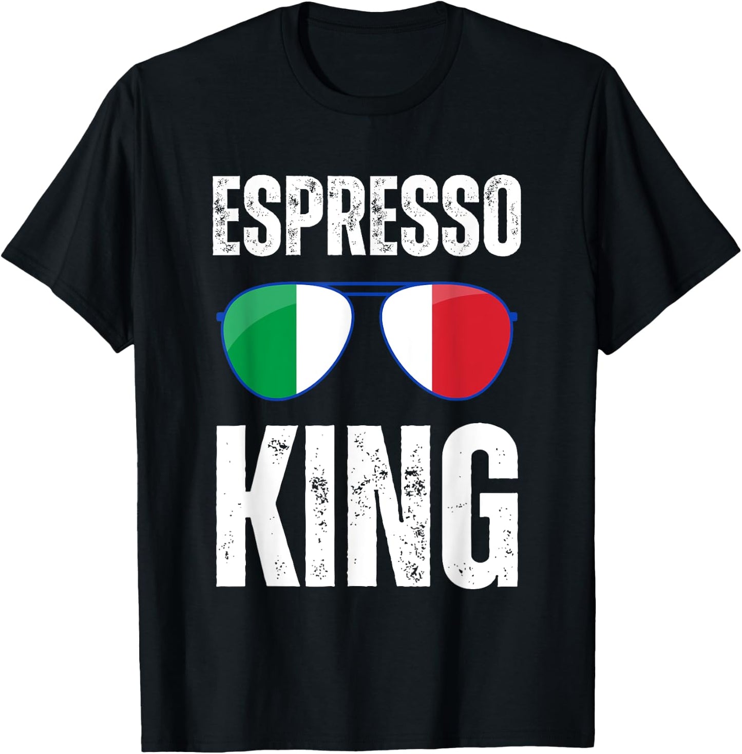 Funny Espresso King Italian Saying Italy Flag Coffee Lover T-Shirt - T-Shirt | Black