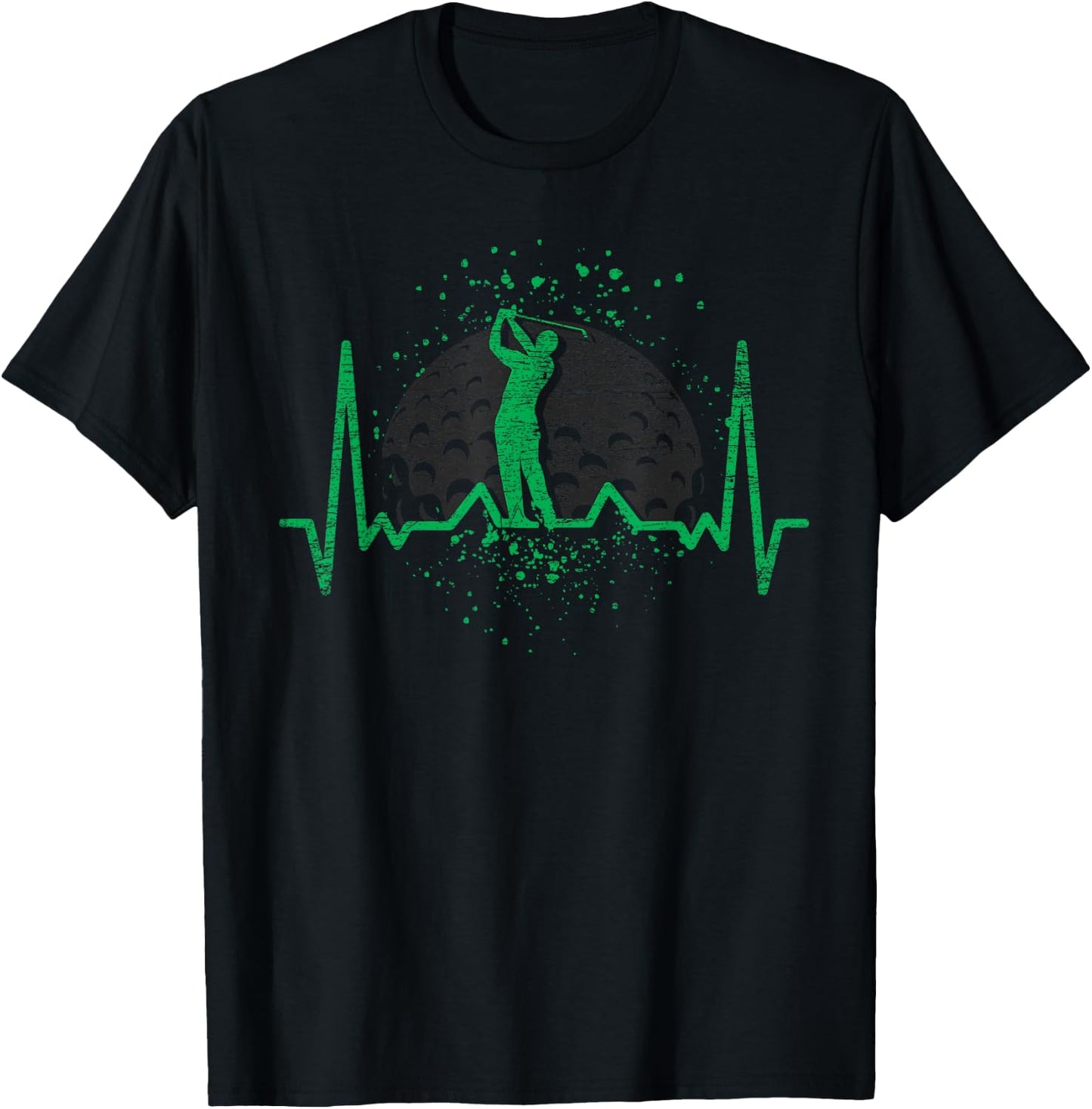 Golf Club Golfing Golf Course Sport Golfer Heartbeat Golf T-Shirt - T-Shirt | Black