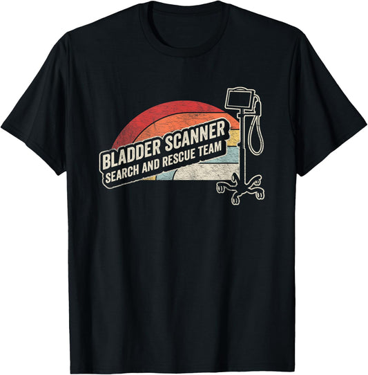 Retro Vintage Funny Nurse Shirt Bladder Scanner Search Team T-Shirt - T-Shirt | Black