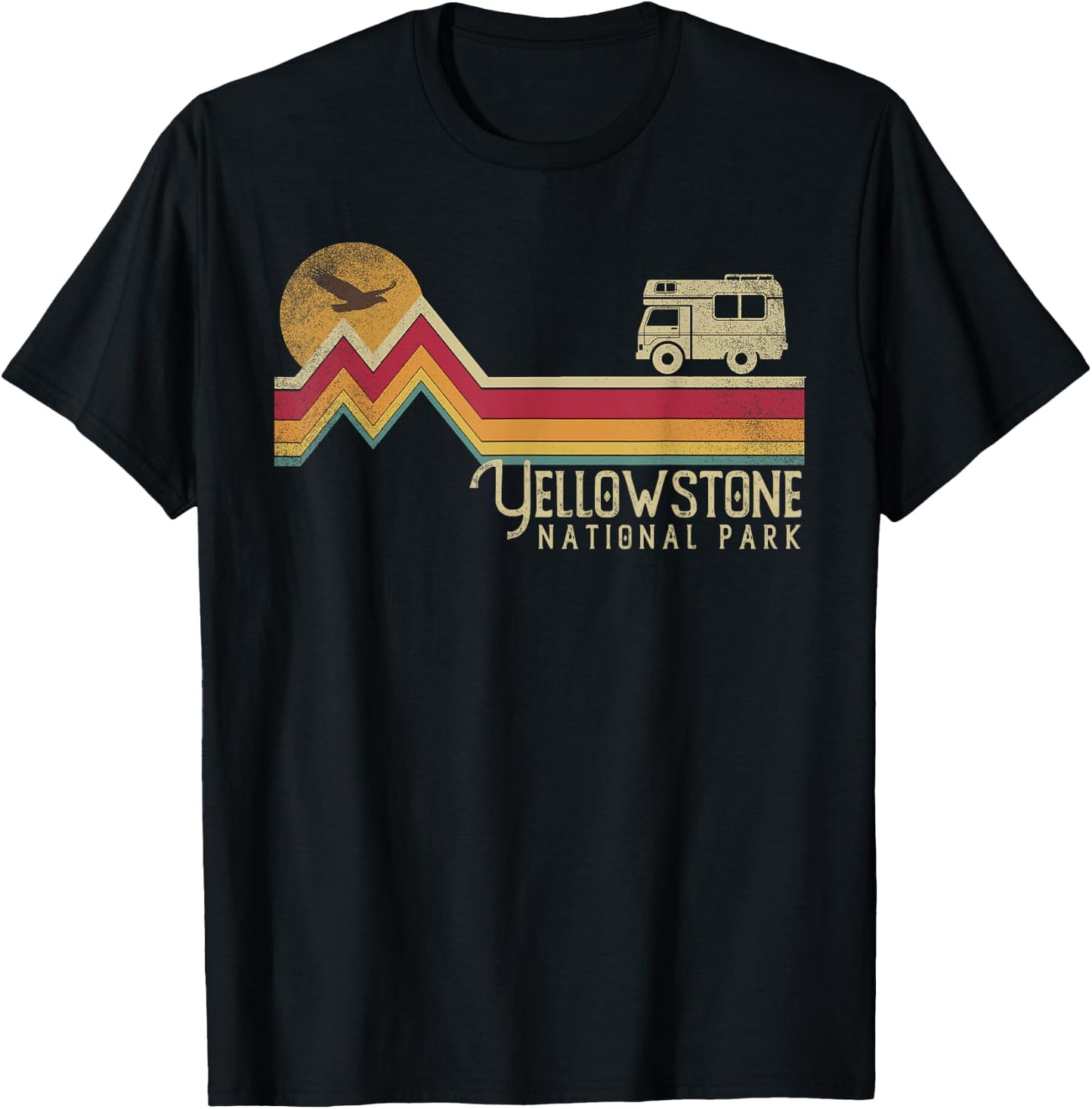 Yellowstone National Park Vintage Style Mountain Camp Retro T-Shirt - T-Shirt | Black