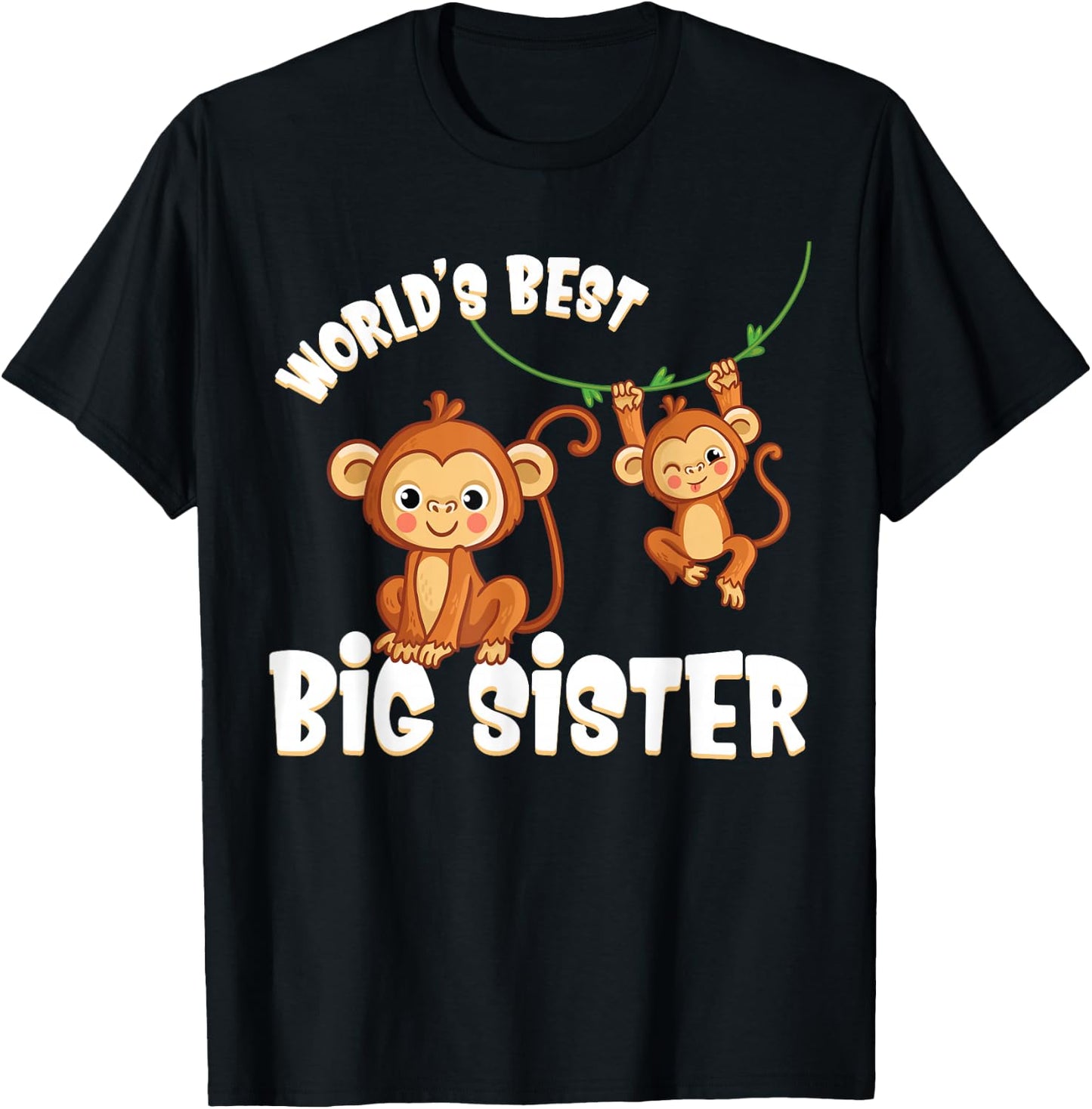 Swinging Monkeys World's Best Big Sister Baby Announcement T-Shirt - T-Shirt | Black