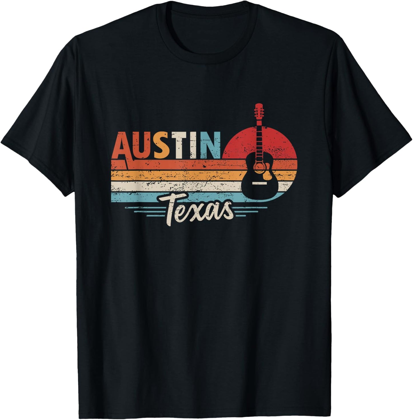 Retro Austin Texas Guitar Music T-Shirt - T-Shirt | Black