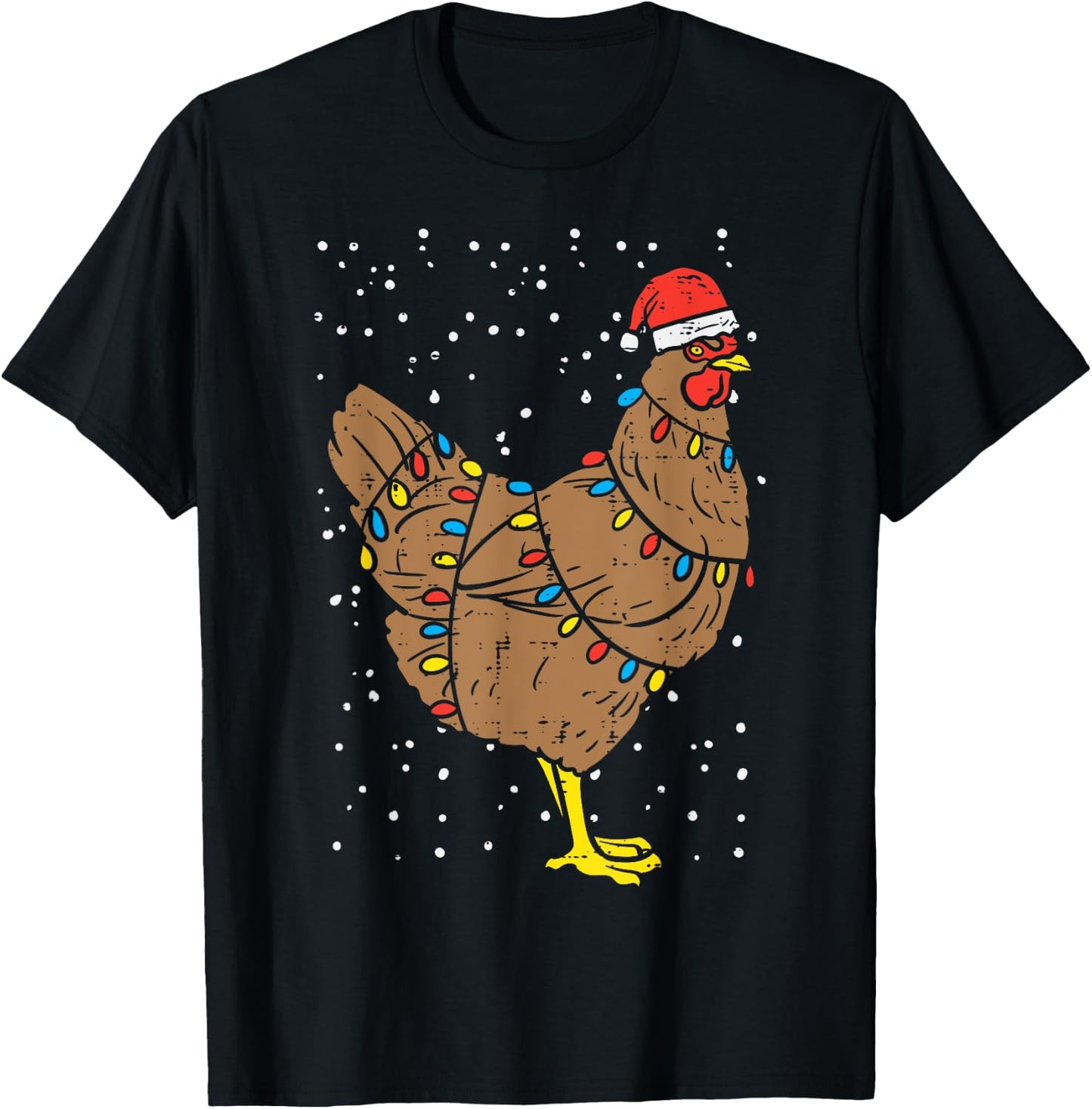 Chicken Santa Hat Christmas Lights Funny Xmas Animal PJ T-Shirt - T-Shirt | Black