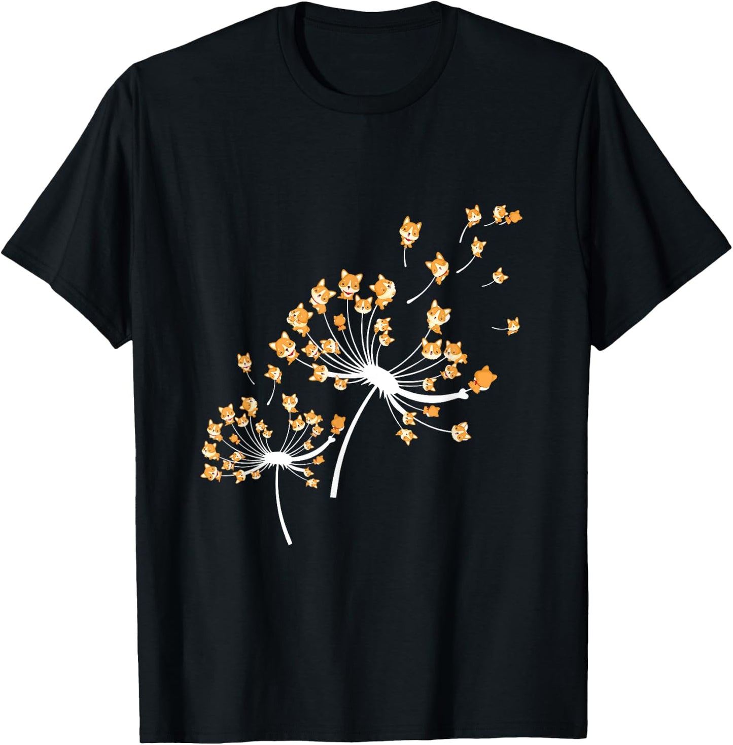 Corgi Flower Fly Dandelion Funny Dog Owner Lover Women Girls Kids T-Shirt - T-Shirt | Black