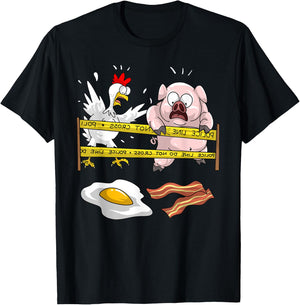 Cute Police Line Do Not Cross | Funny Chicken Pig Eater Gift T-Shirt - T-Shirt | Black