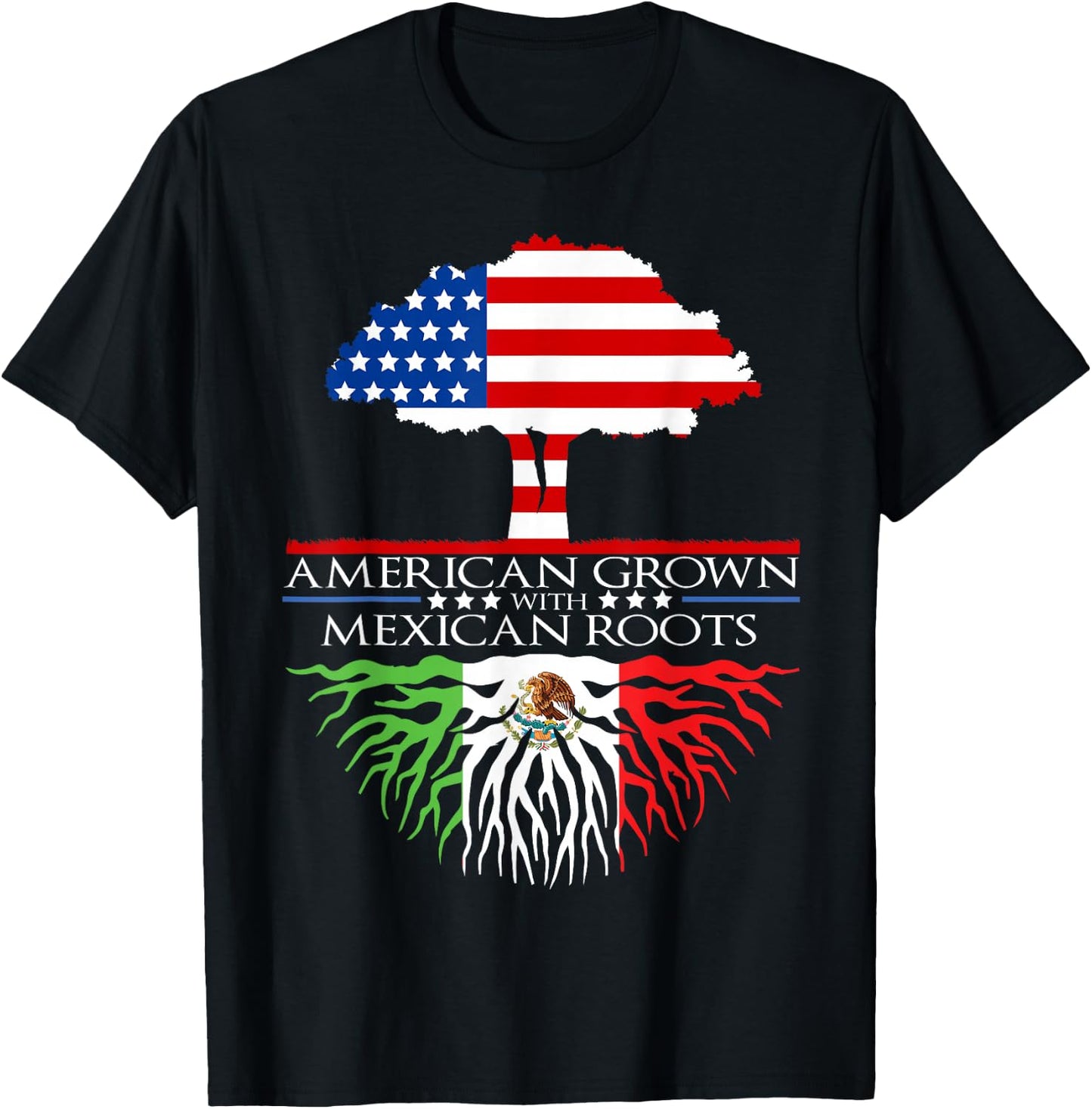 Mexican Roots American Grown Tree Flag USA Mexico T-Shirt - T-Shirt | Black