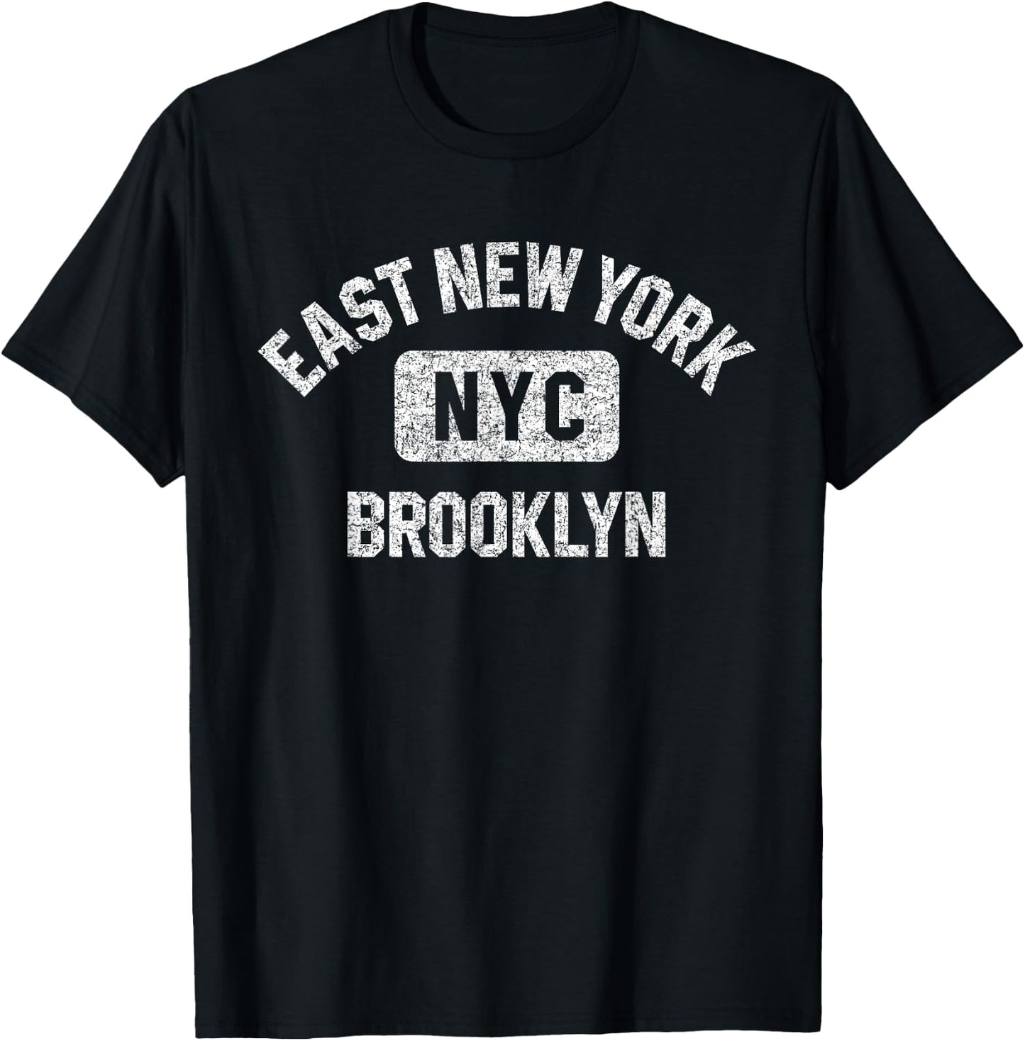 East New York Brooklyn NYC Gym Style Distressed White Print T-Shirt - T-Shirt | Black