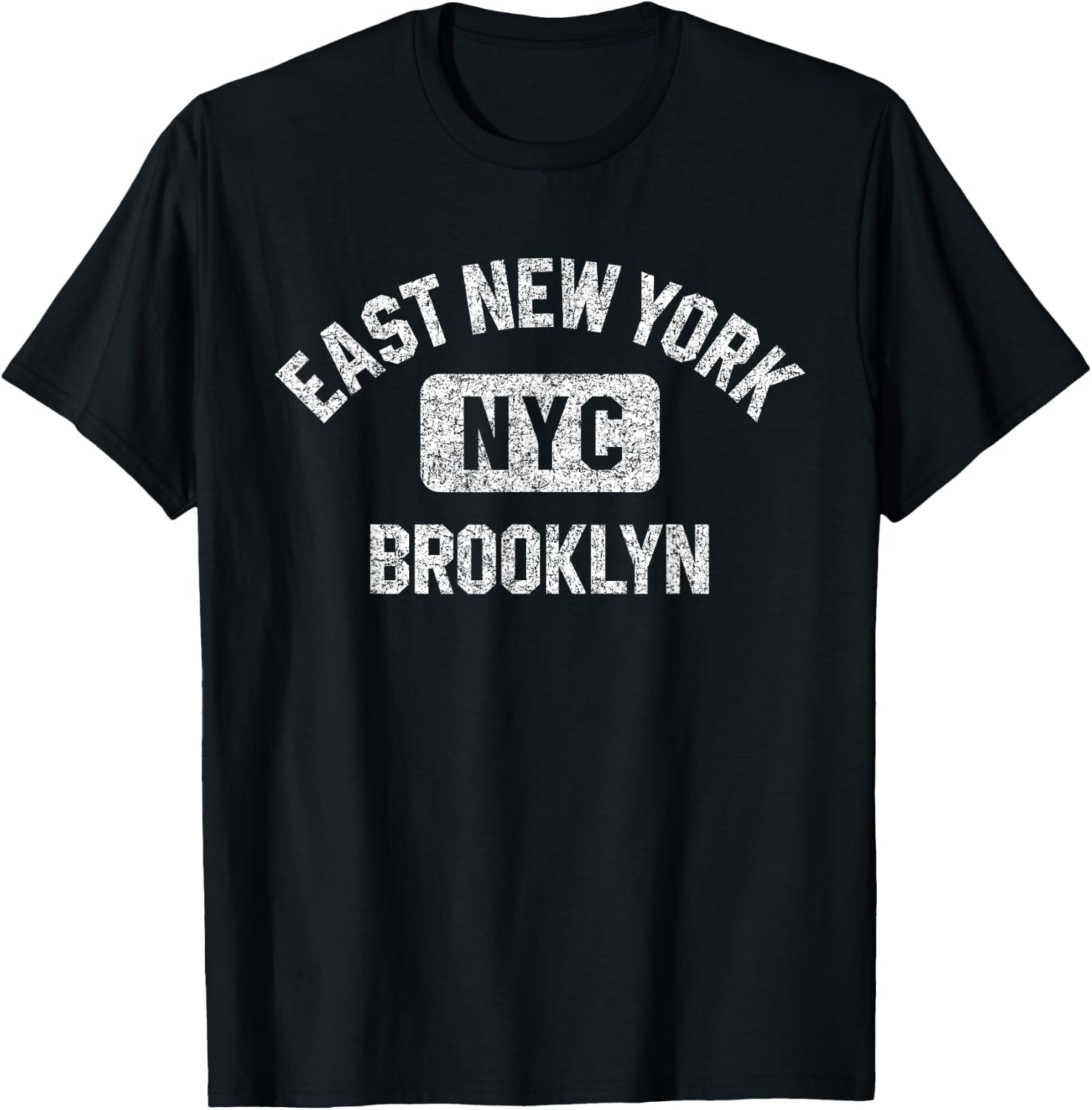 East New York Brooklyn NYC Gym Style Distressed White Print T-Shirt - T-Shirt | Black