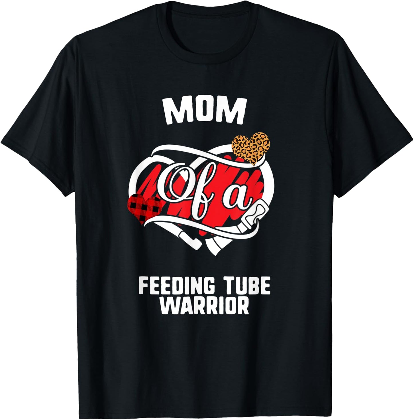 Mom Feeding Tube Awareness Leopard Buffalo Plaid Family Gift T-Shirt - T-Shirt | Black
