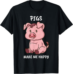 Pigs Make Me Happy Farmer Swine Pig Women Cute Pig T-Shirt - T-Shirt | Black