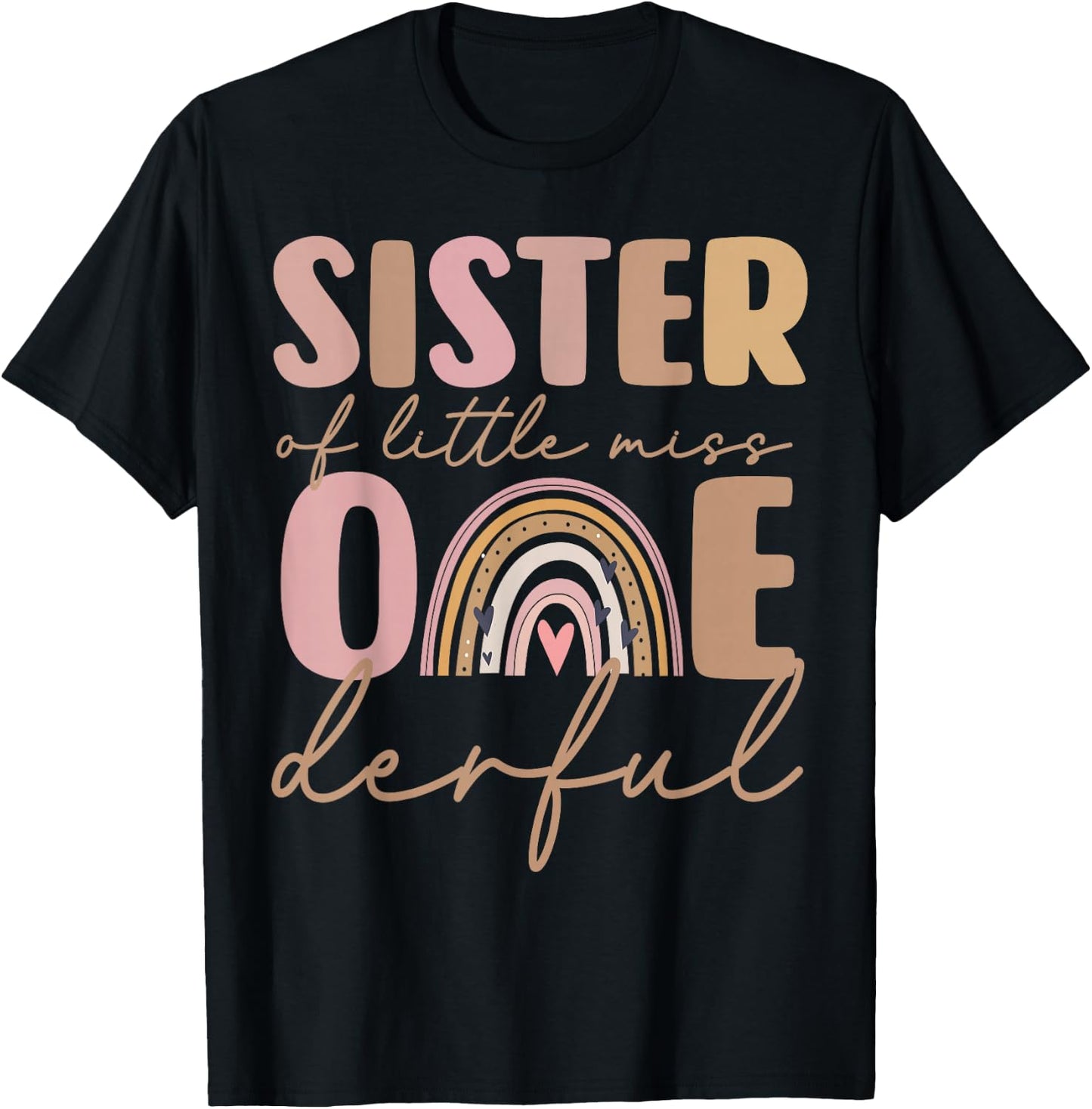 Sister of Little Miss Onederful First Birthday Boho Rainbow T-Shirt - T-Shirt | Black