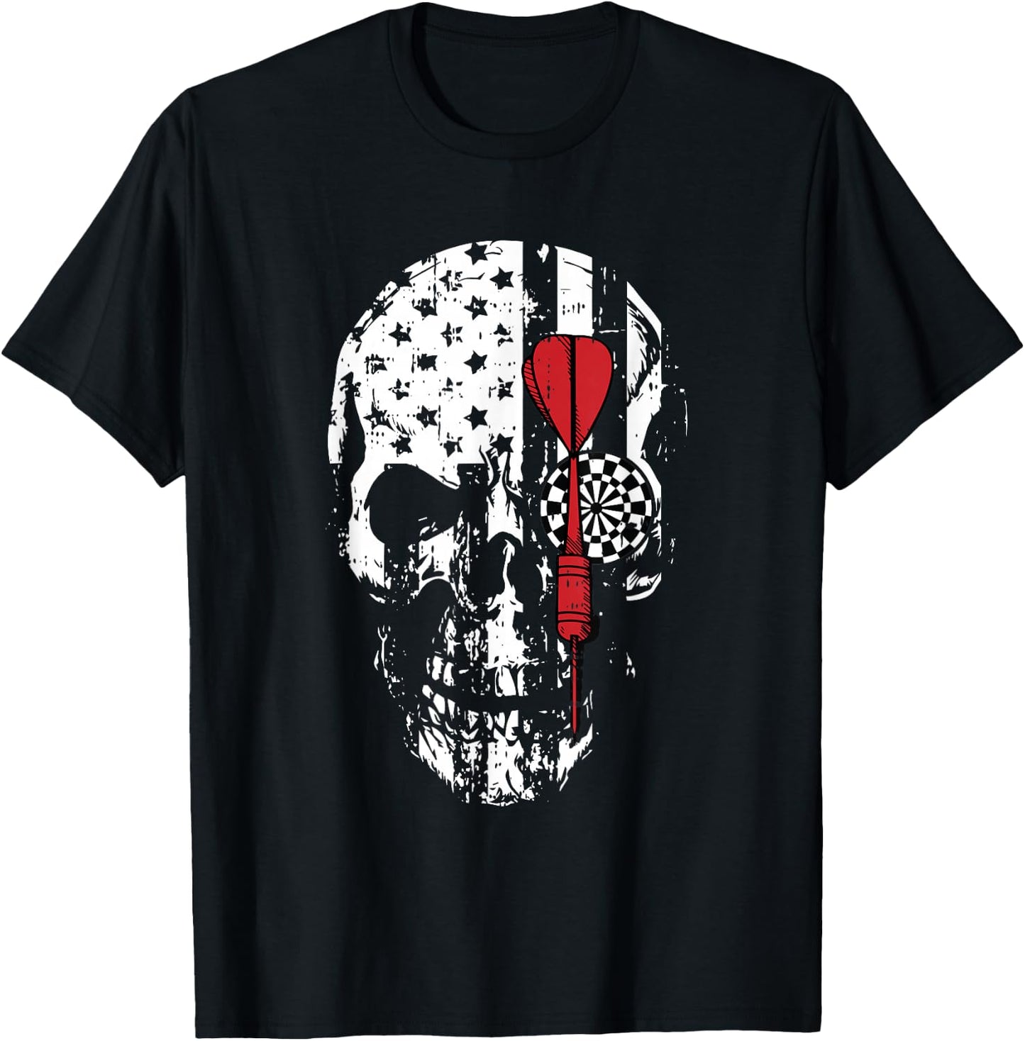 Skull American Flag Darts Board Throwing Sports Player Gift T-Shirt - T-Shirt | Black