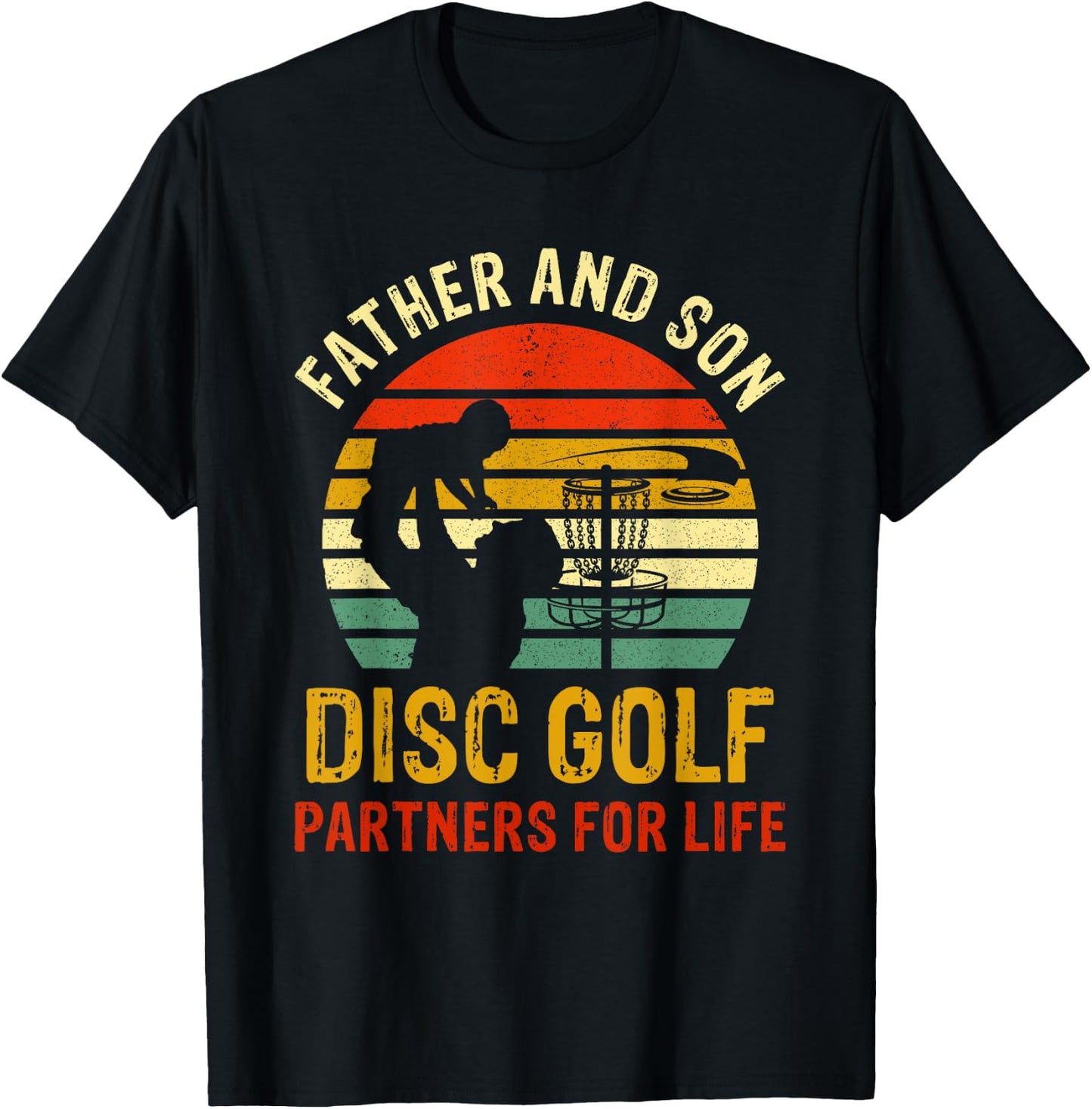 Vintage Dad And Son Disc Golf Partners For Life Fathers Day T-Shirt - T-Shirt | Black