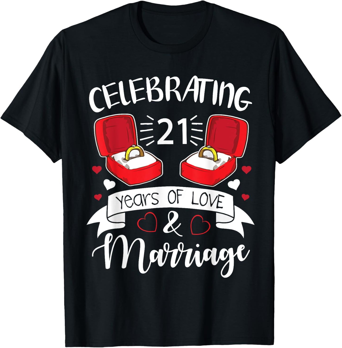 Celebrating 21 Years Of Love & Marriage Happy Husband Wife T-Shirt - T-Shirt | Black