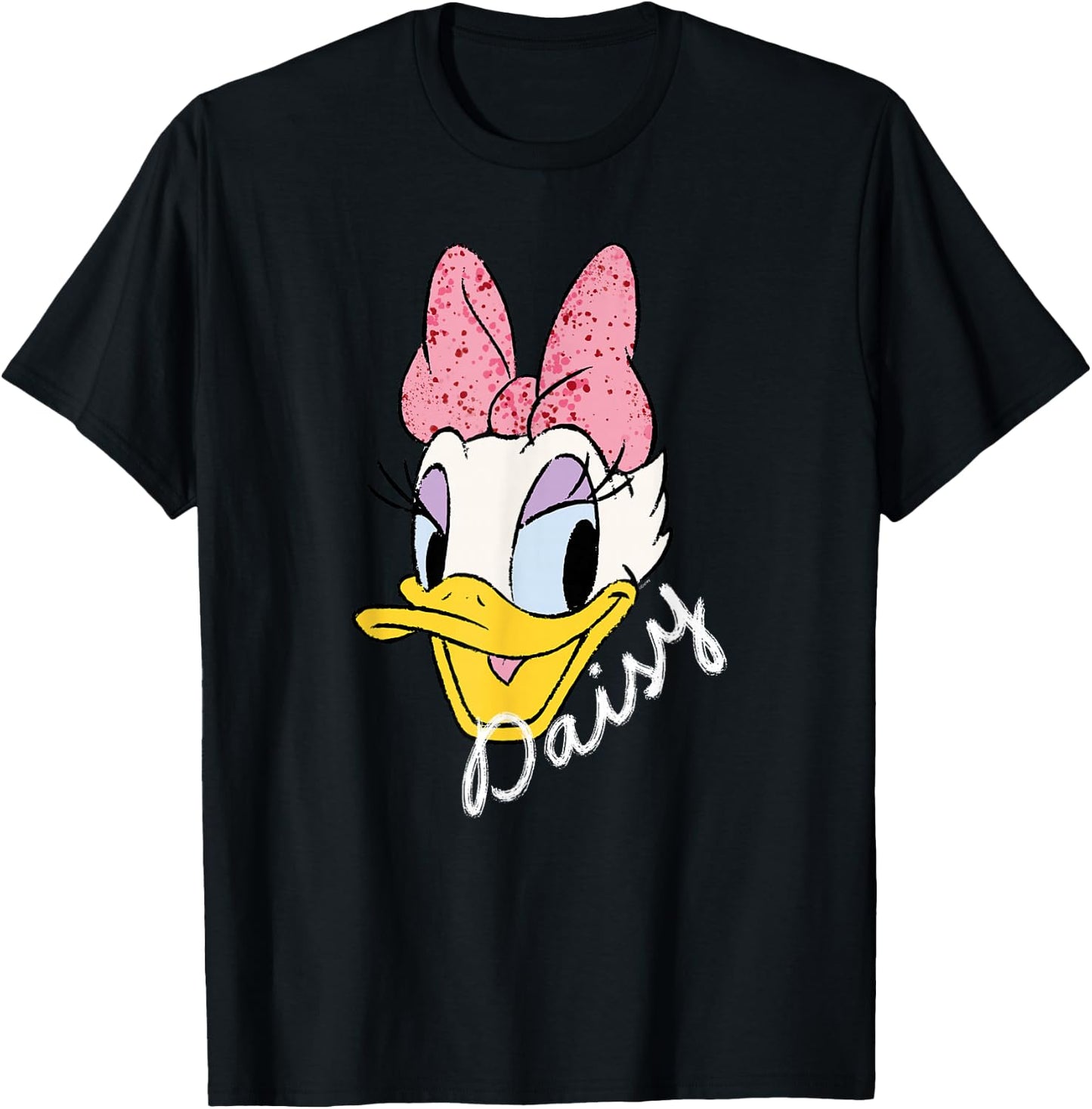 Disney Daisy Duck Sassy & Glamorous Speckled Bow and Name T-Shirt - T-Shirt | Black