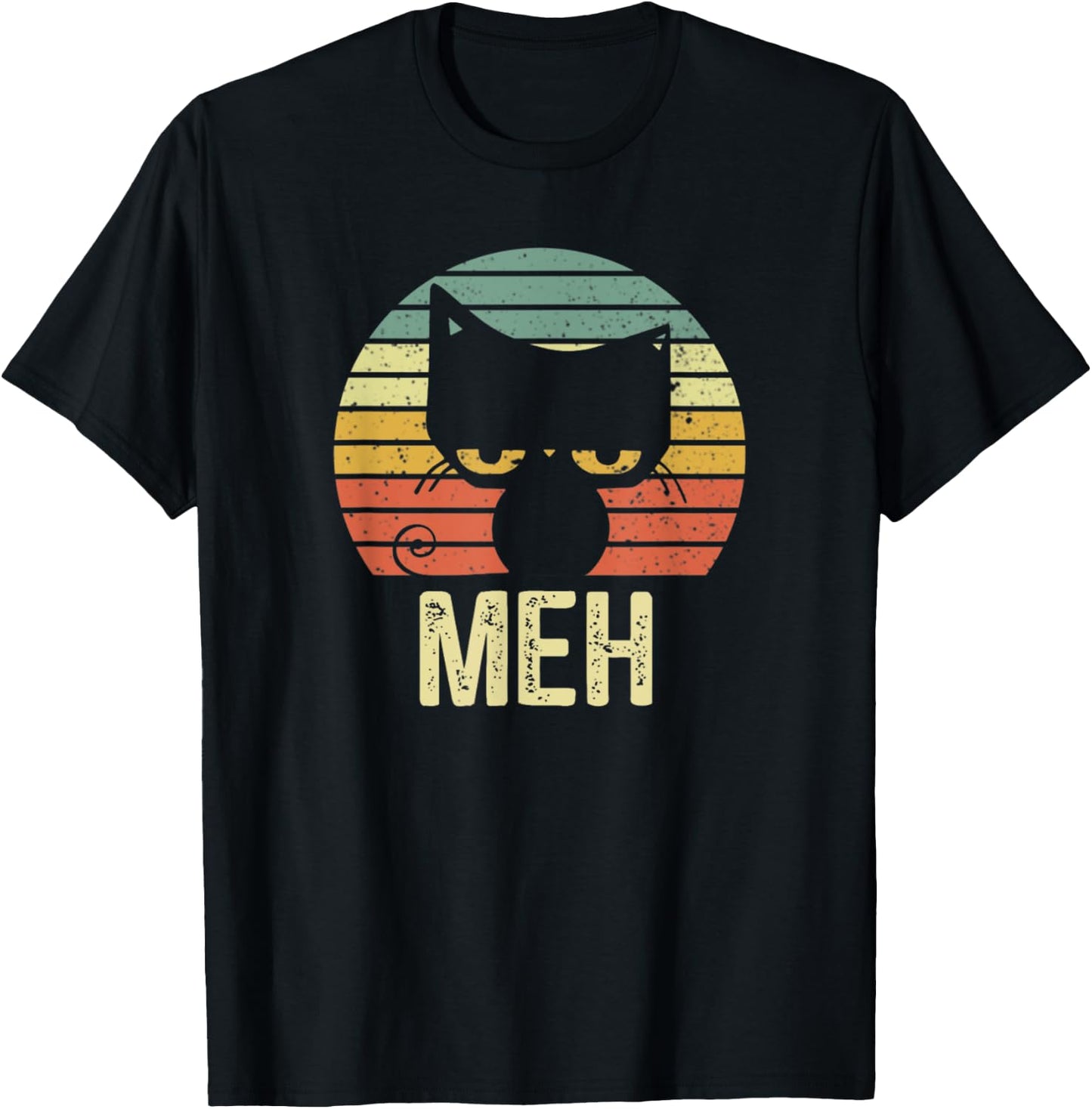 Meh Cat Retro Vintage T-Shirt - T-Shirt | Black