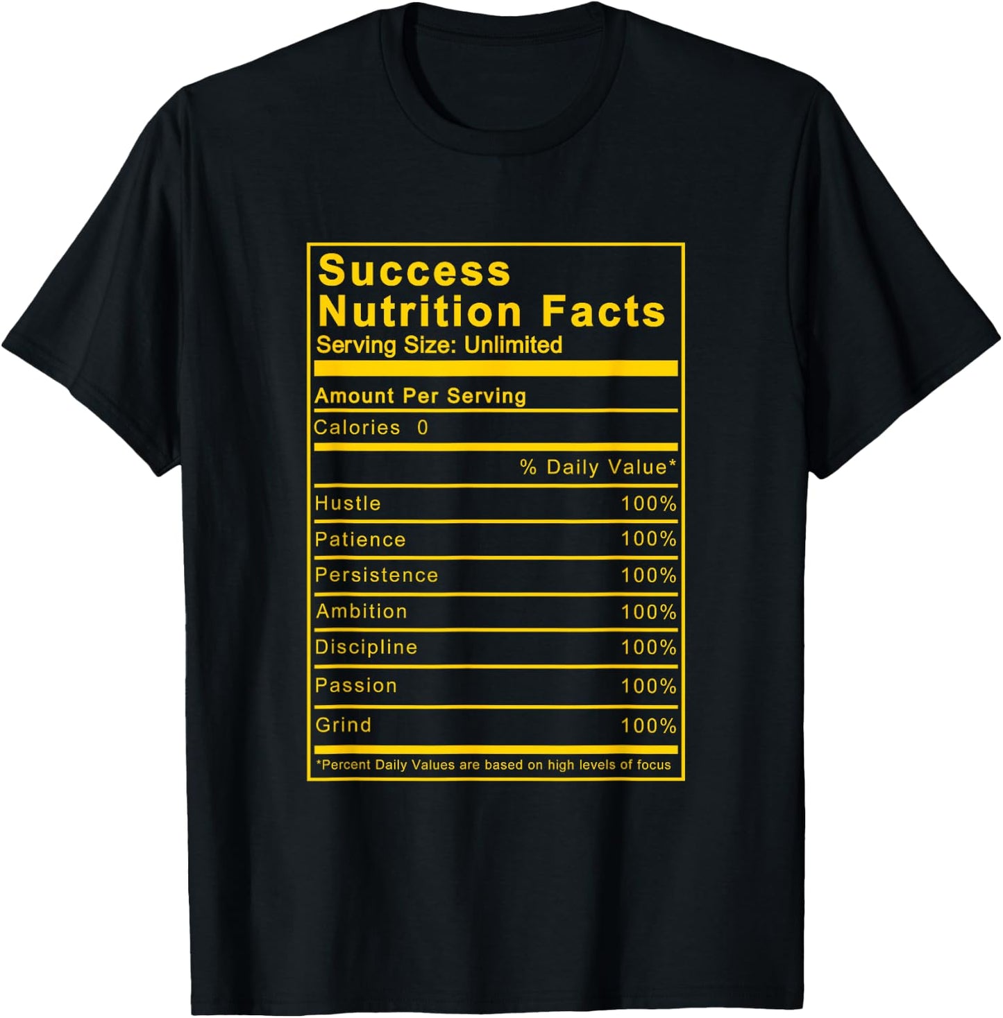 University Gold Success Nutrition Facts Label Black Sneakers T-Shirt - T-Shirt | Black