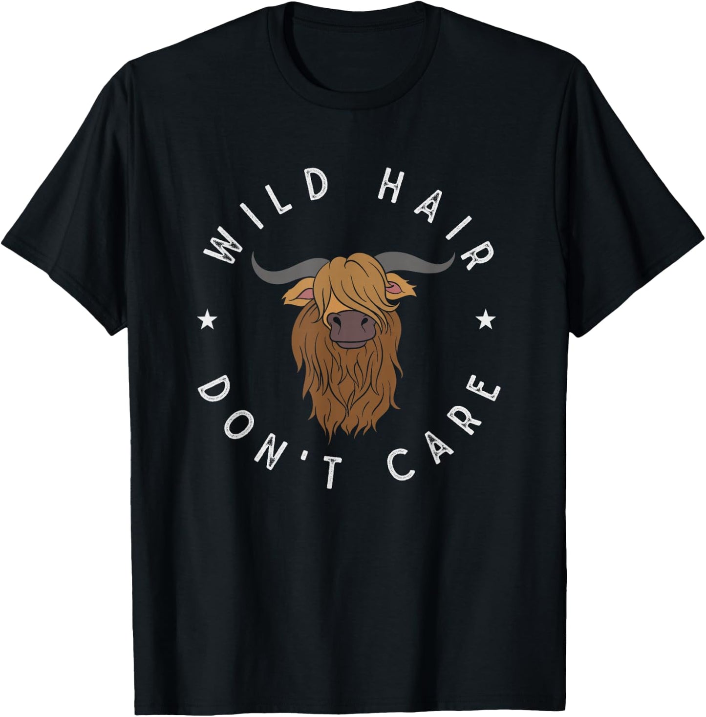 Wildes Haar ist mir egal Funny Scottish Highland Cow T-Shirt - T-Shirt | Black
